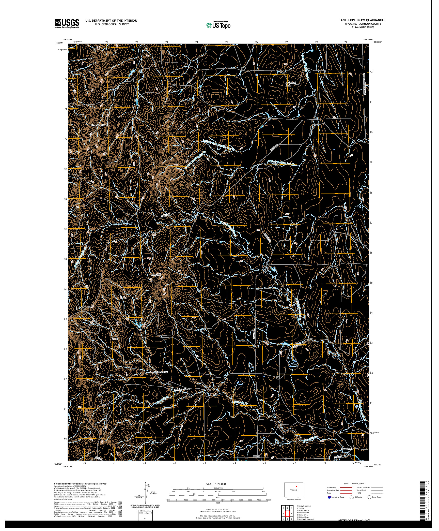 USGS US TOPO 7.5-MINUTE MAP FOR ANTELOPE DRAW, WY 2021