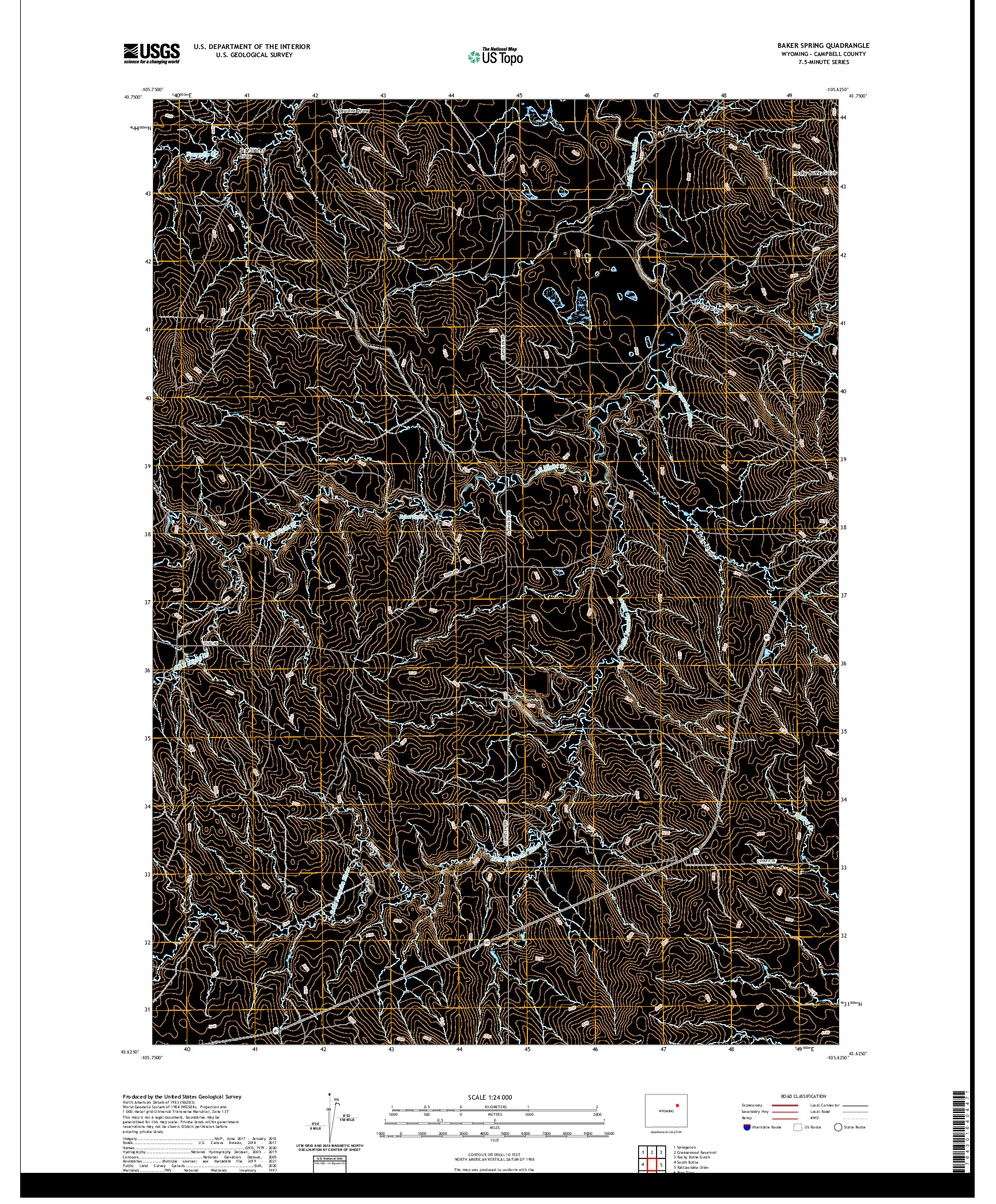 USGS US TOPO 7.5-MINUTE MAP FOR BAKER SPRING, WY 2021