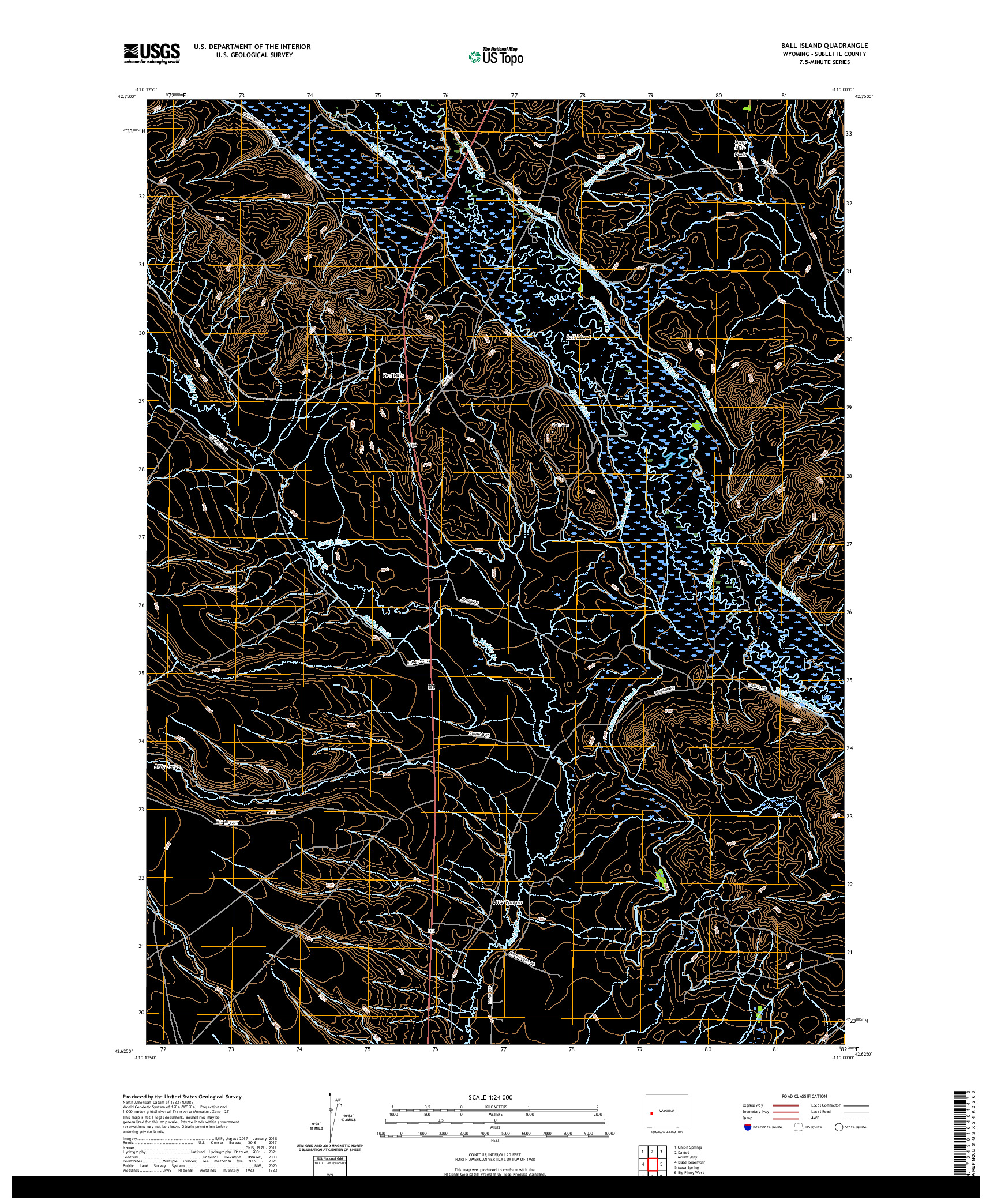 USGS US TOPO 7.5-MINUTE MAP FOR BALL ISLAND, WY 2021