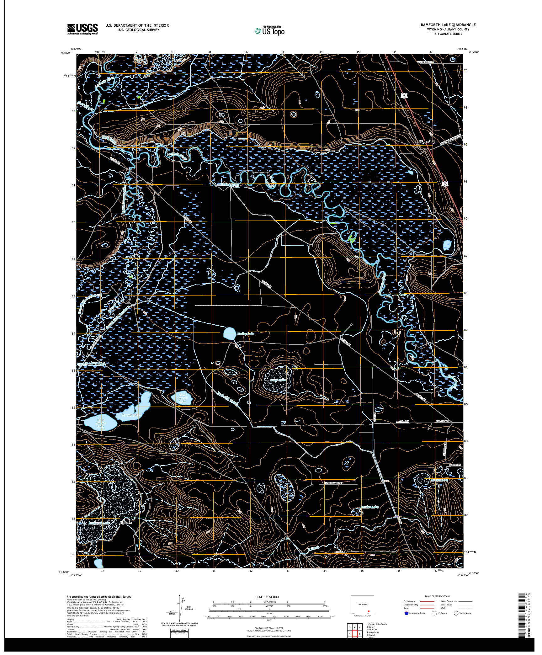USGS US TOPO 7.5-MINUTE MAP FOR BAMFORTH LAKE, WY 2021