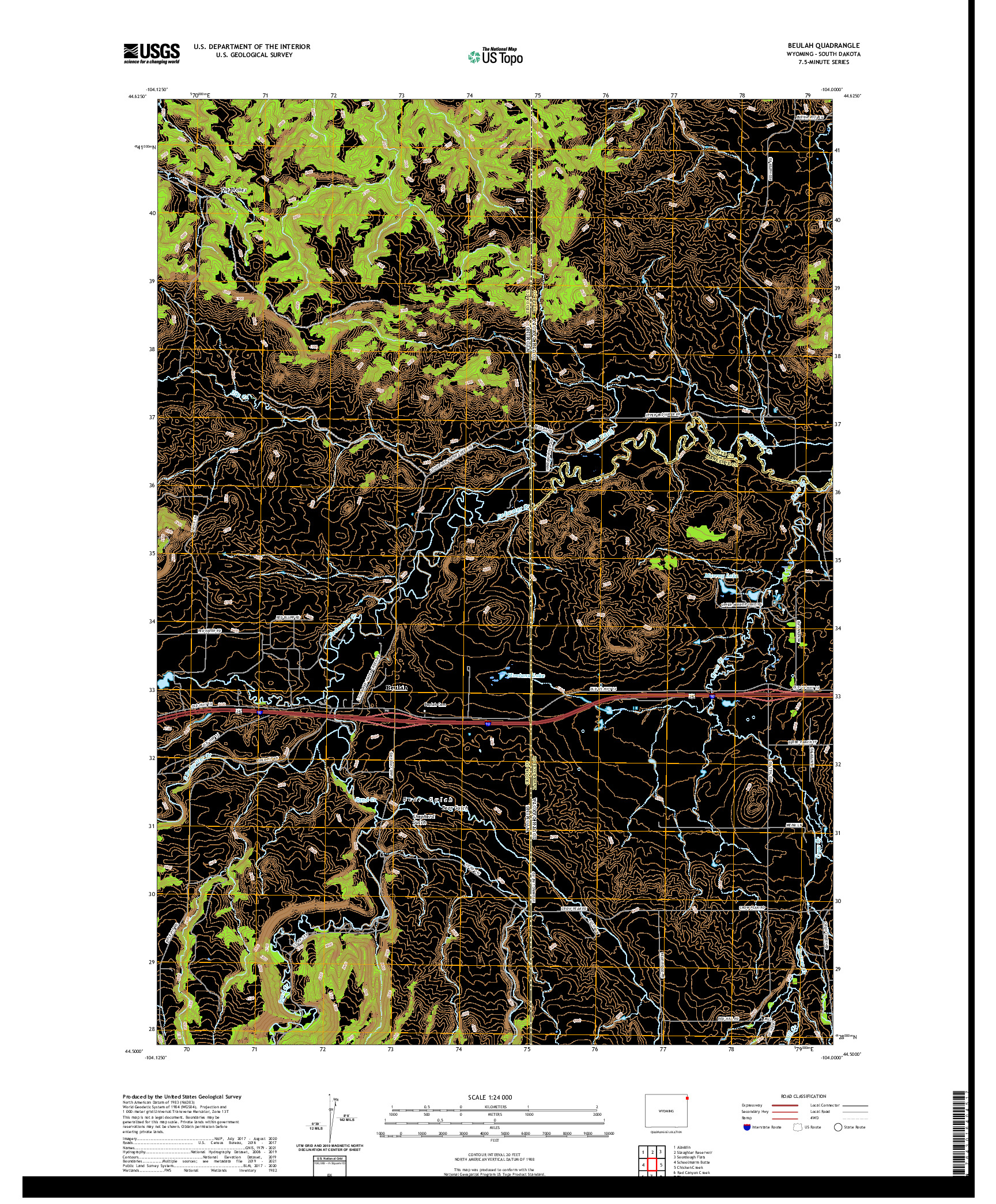 US TOPO 7.5-MINUTE MAP FOR BEULAH, WY,SD