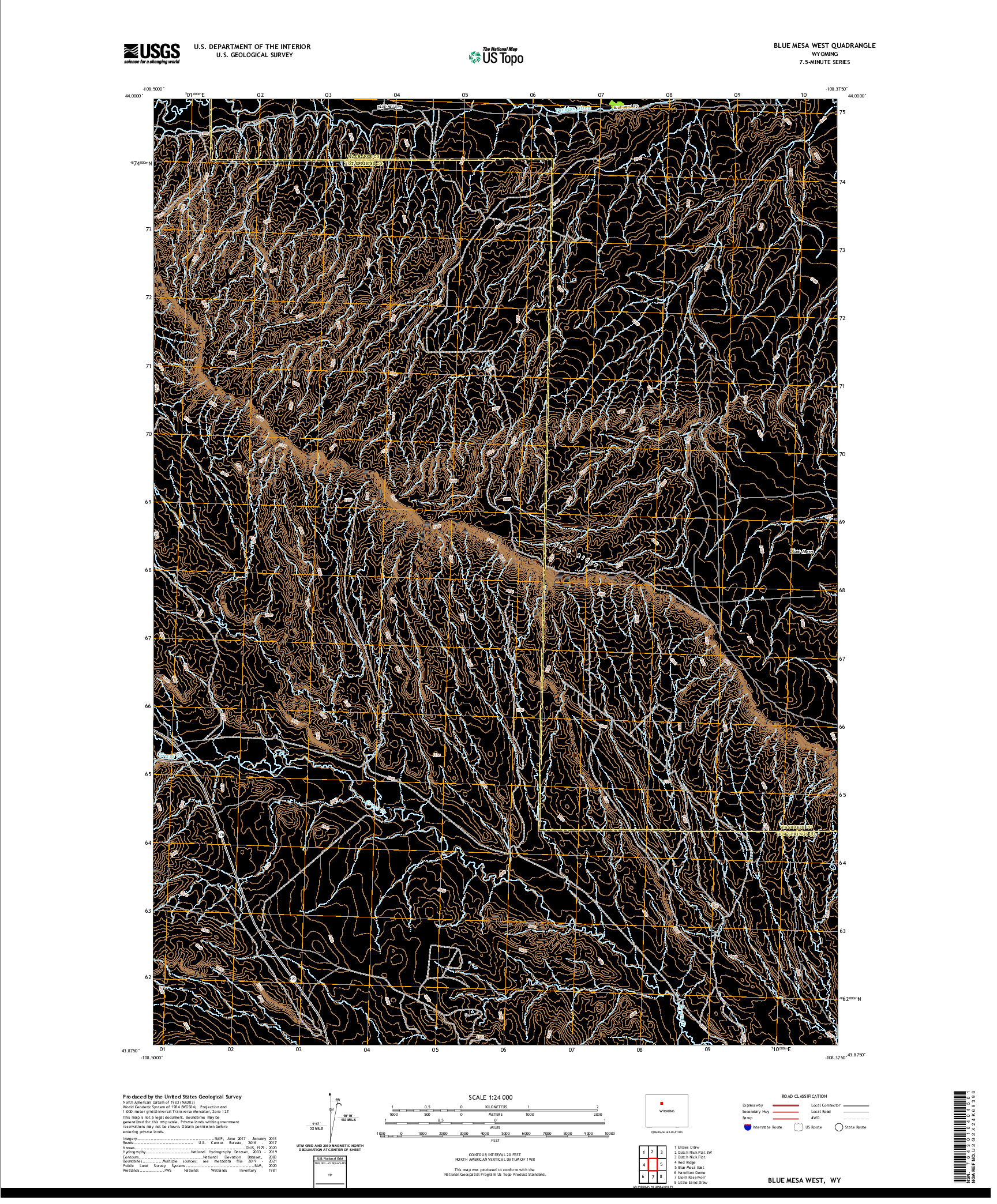 USGS US TOPO 7.5-MINUTE MAP FOR BLUE MESA WEST, WY 2021