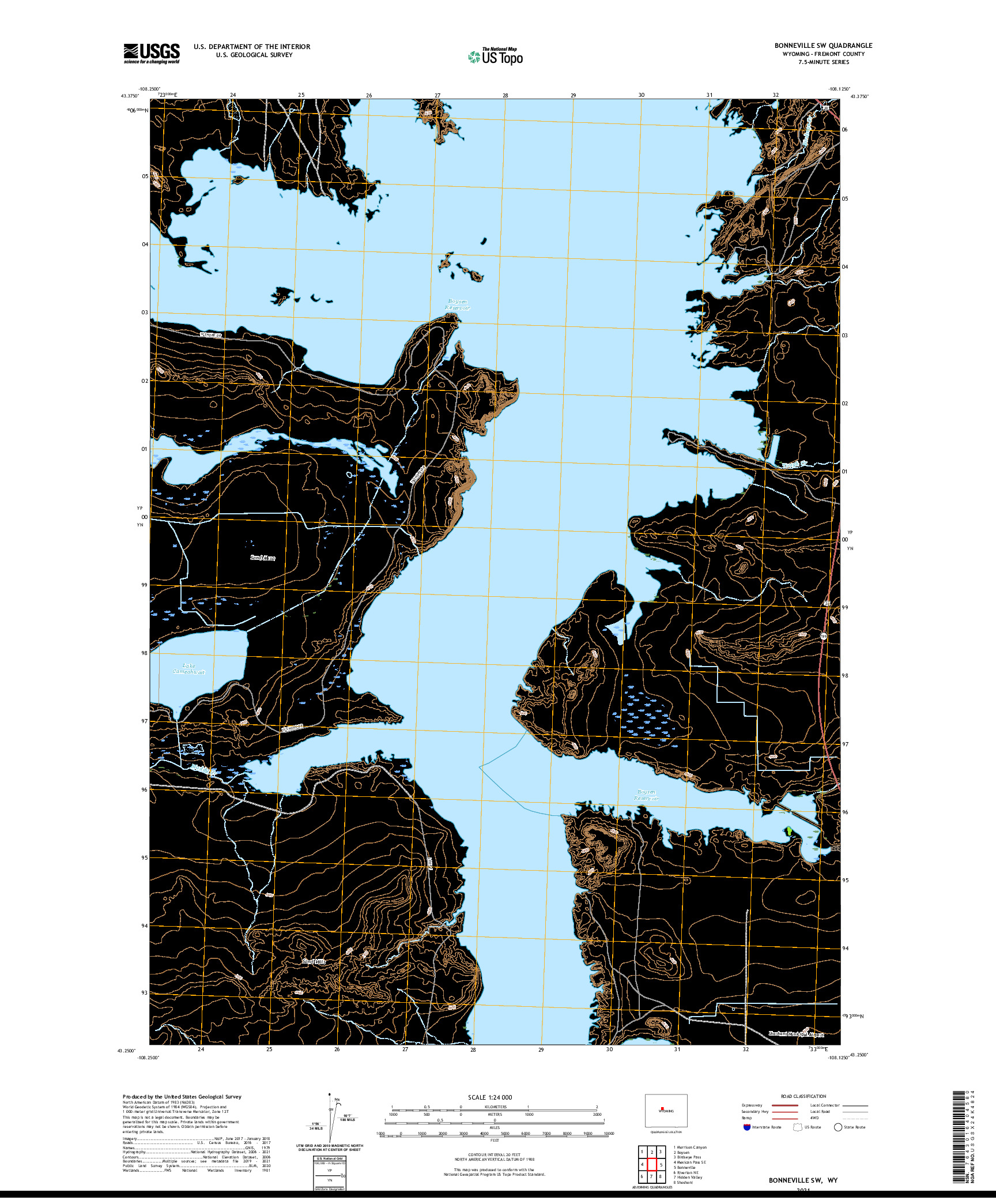 USGS US TOPO 7.5-MINUTE MAP FOR BONNEVILLE SW, WY 2021