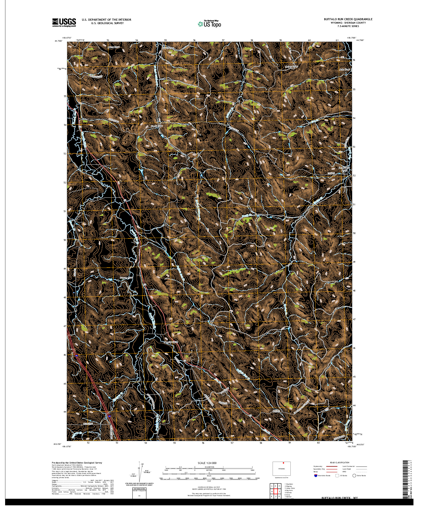 US TOPO 7.5-MINUTE MAP FOR BUFFALO RUN CREEK, WY