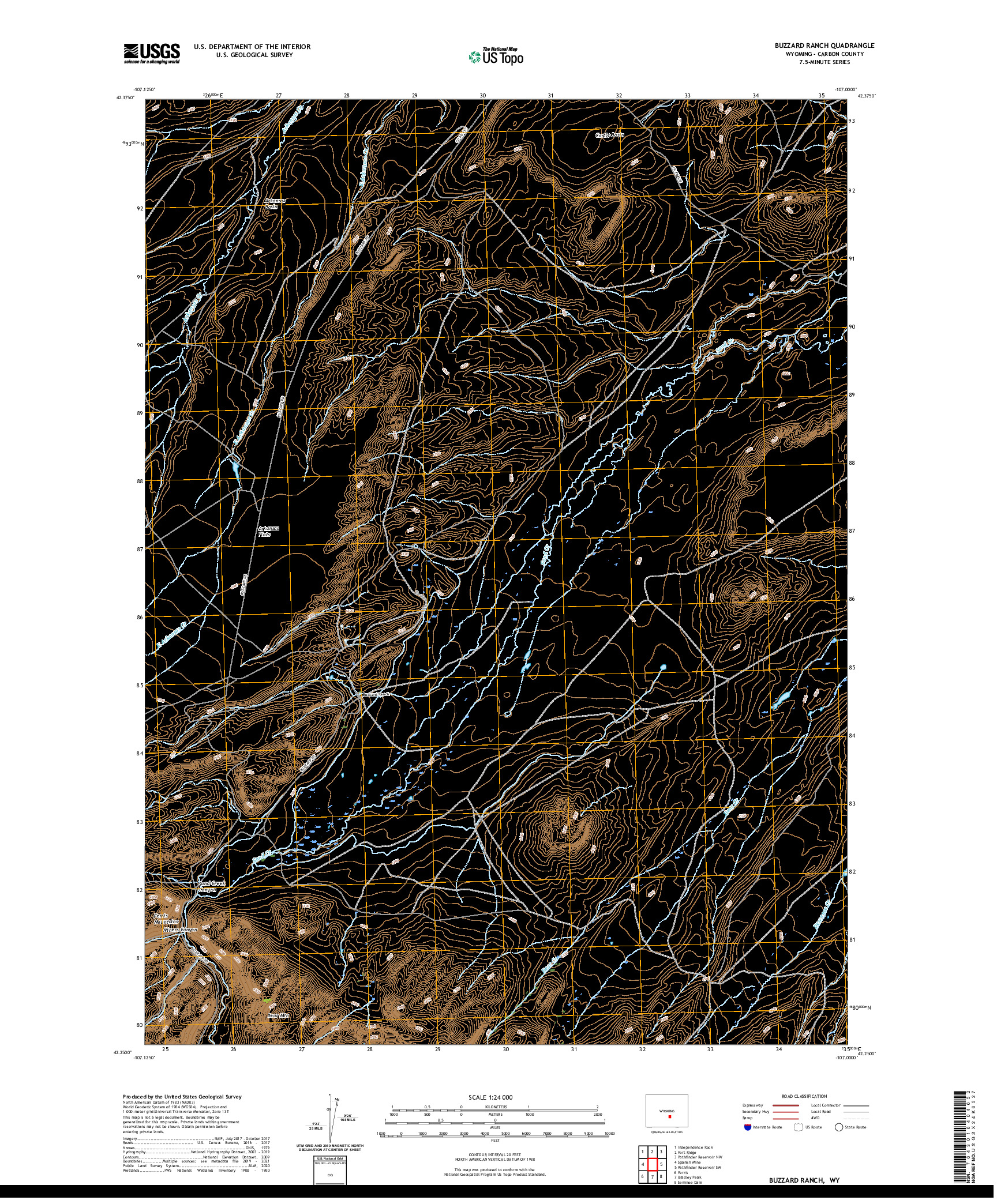 USGS US TOPO 7.5-MINUTE MAP FOR BUZZARD RANCH, WY 2021