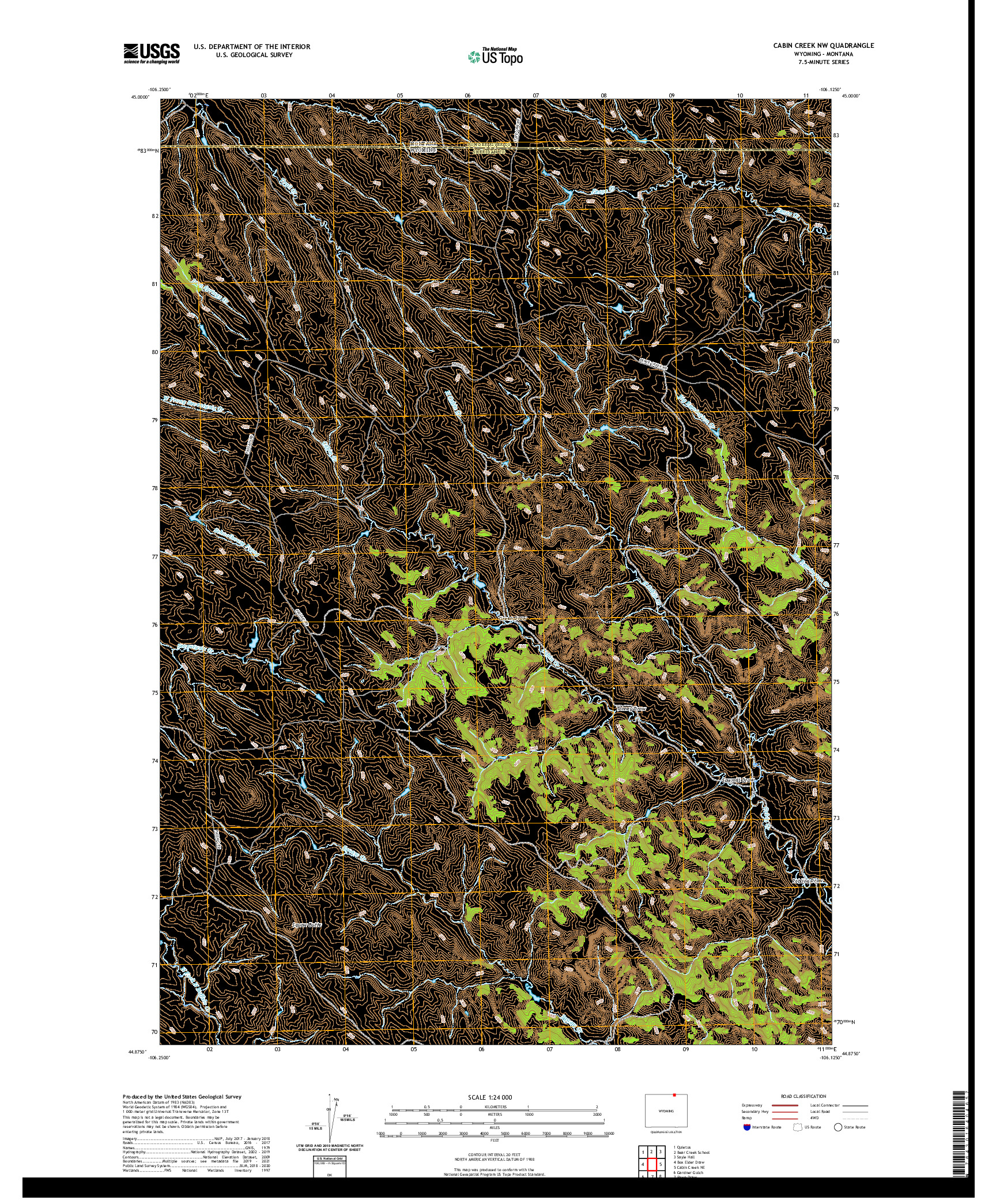 USGS US TOPO 7.5-MINUTE MAP FOR CABIN CREEK NW, WY,MT 2021