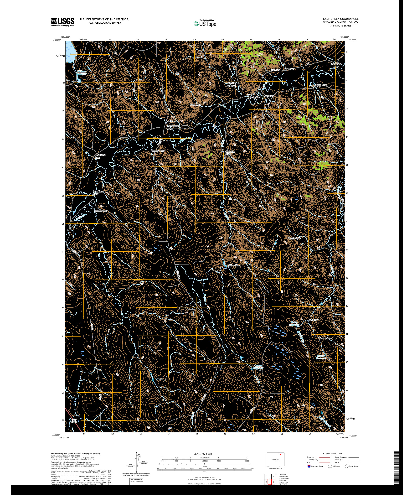 USGS US TOPO 7.5-MINUTE MAP FOR CALF CREEK, WY 2021