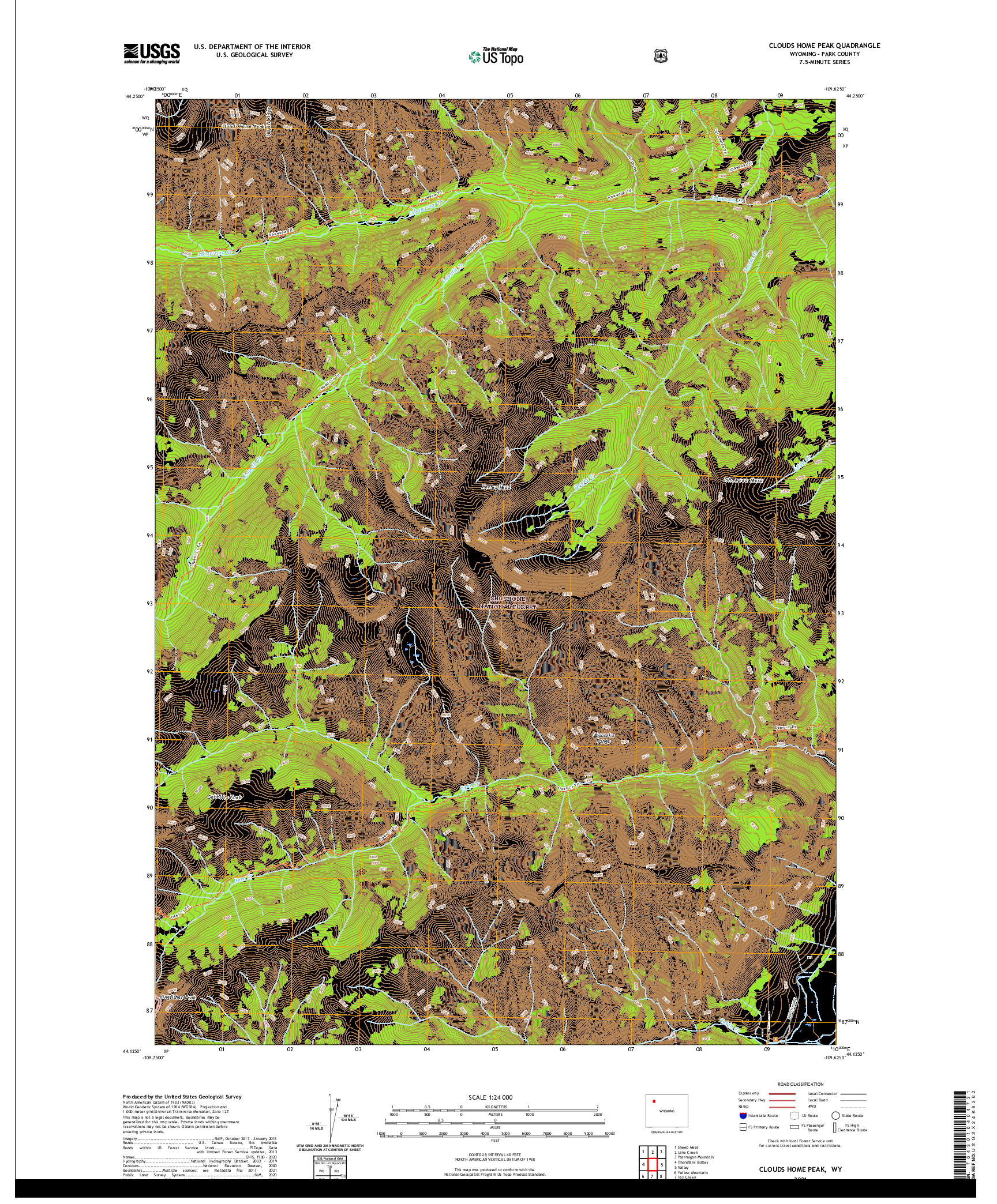 USGS US TOPO 7.5-MINUTE MAP FOR CLOUDS HOME PEAK, WY 2021