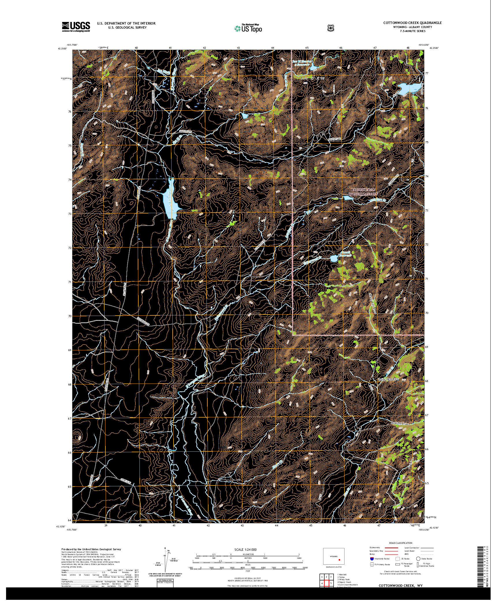 USGS US TOPO 7.5-MINUTE MAP FOR COTTONWOOD CREEK, WY 2021