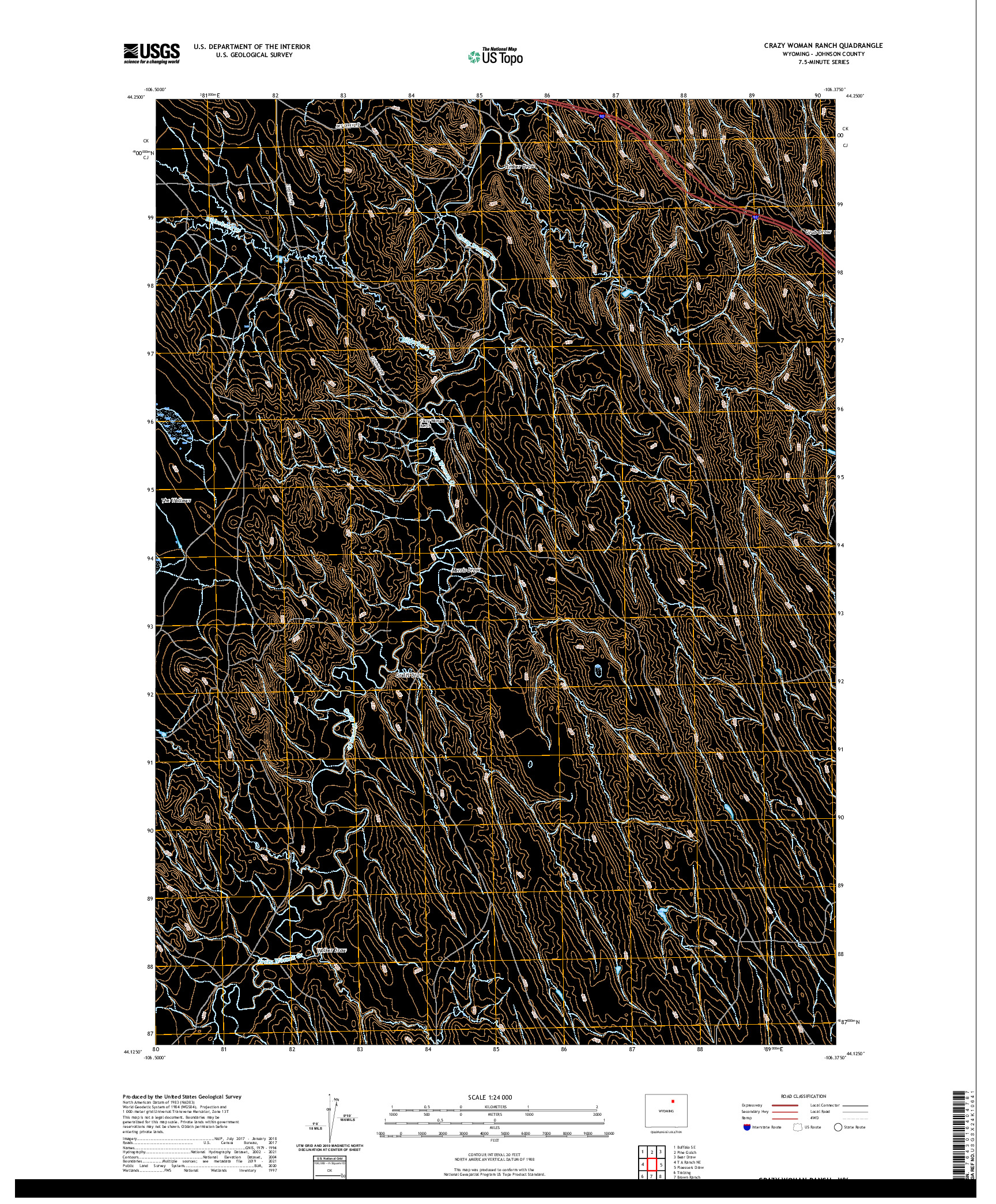 USGS US TOPO 7.5-MINUTE MAP FOR CRAZY WOMAN RANCH, WY 2021