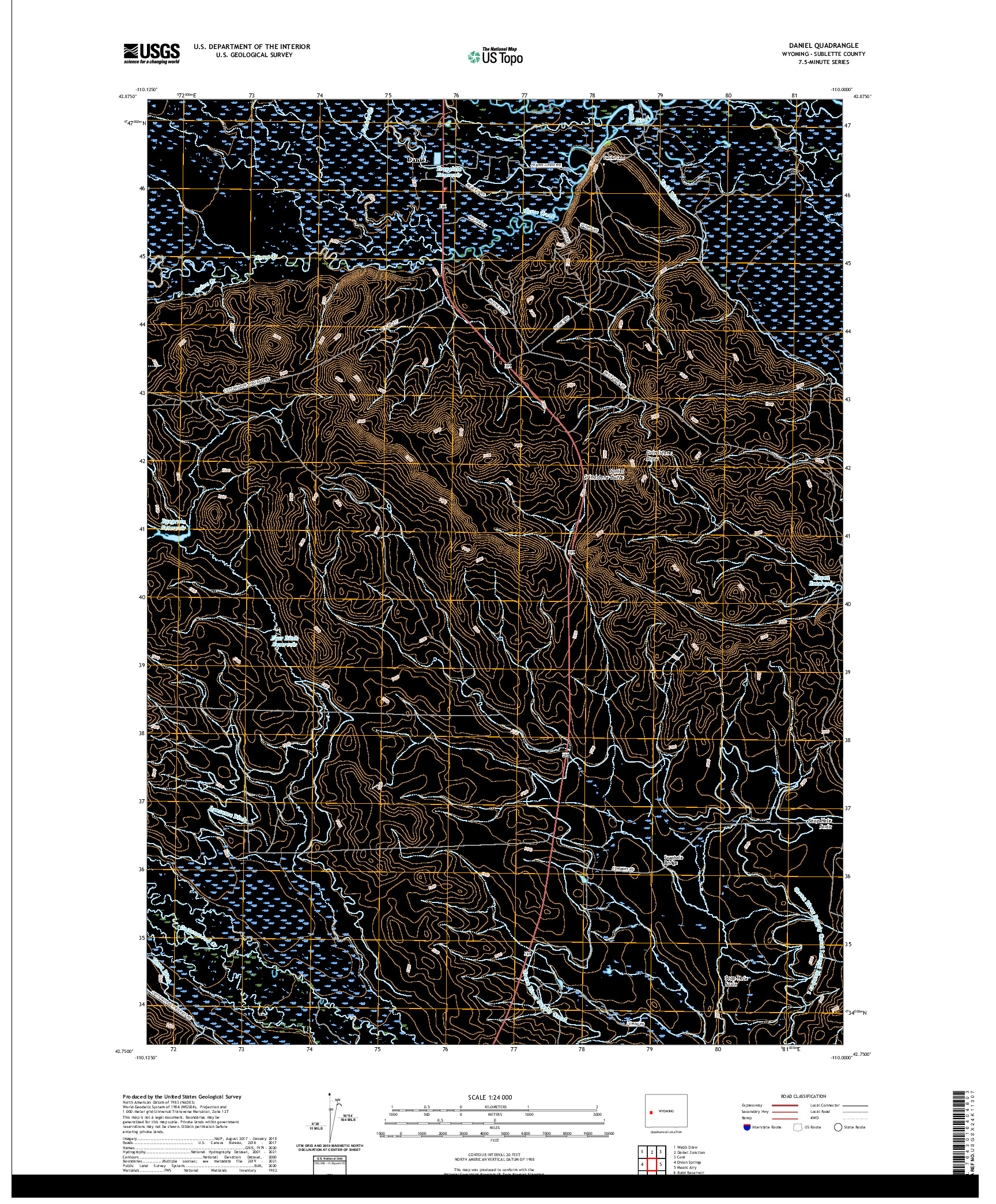 USGS US TOPO 7.5-MINUTE MAP FOR DANIEL, WY 2021