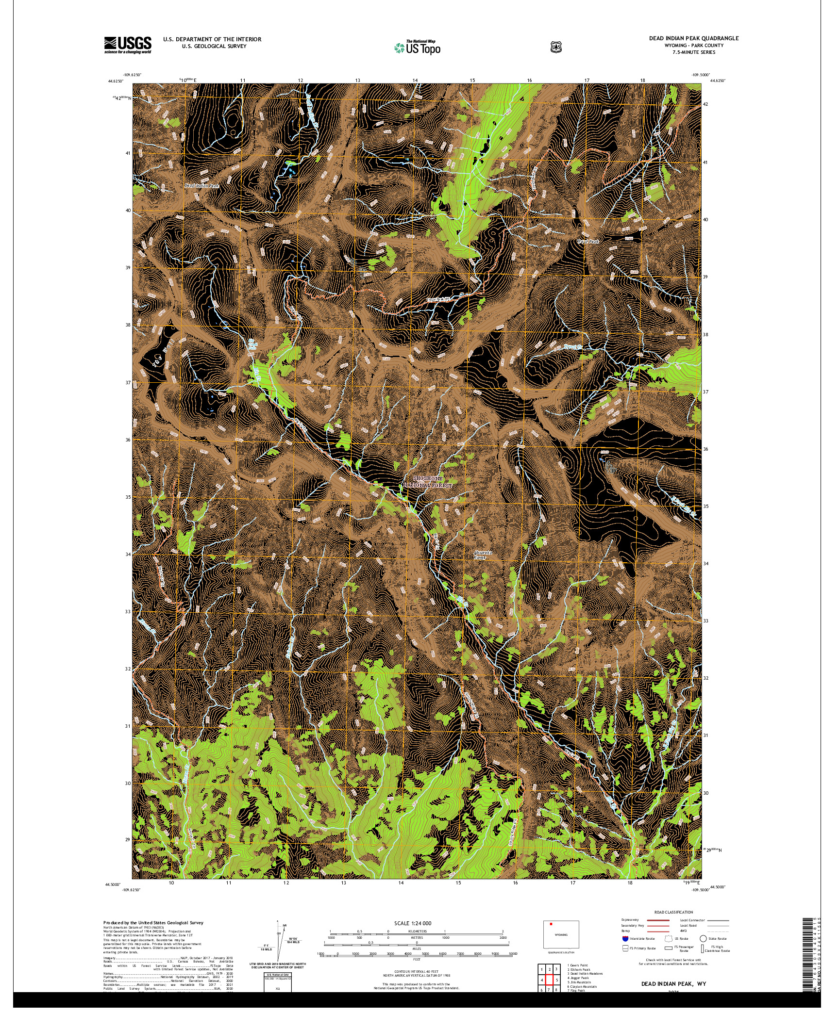 USGS US TOPO 7.5-MINUTE MAP FOR DEAD INDIAN PEAK, WY 2021