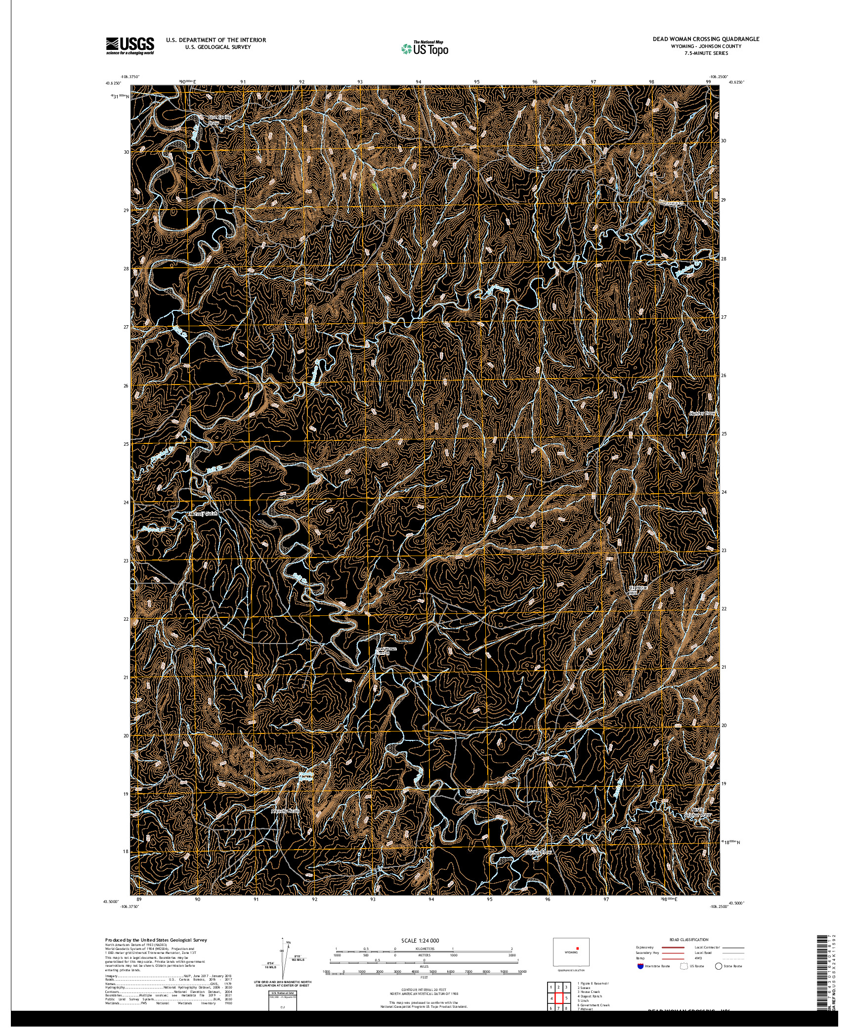 USGS US TOPO 7.5-MINUTE MAP FOR DEAD WOMAN CROSSING, WY 2021