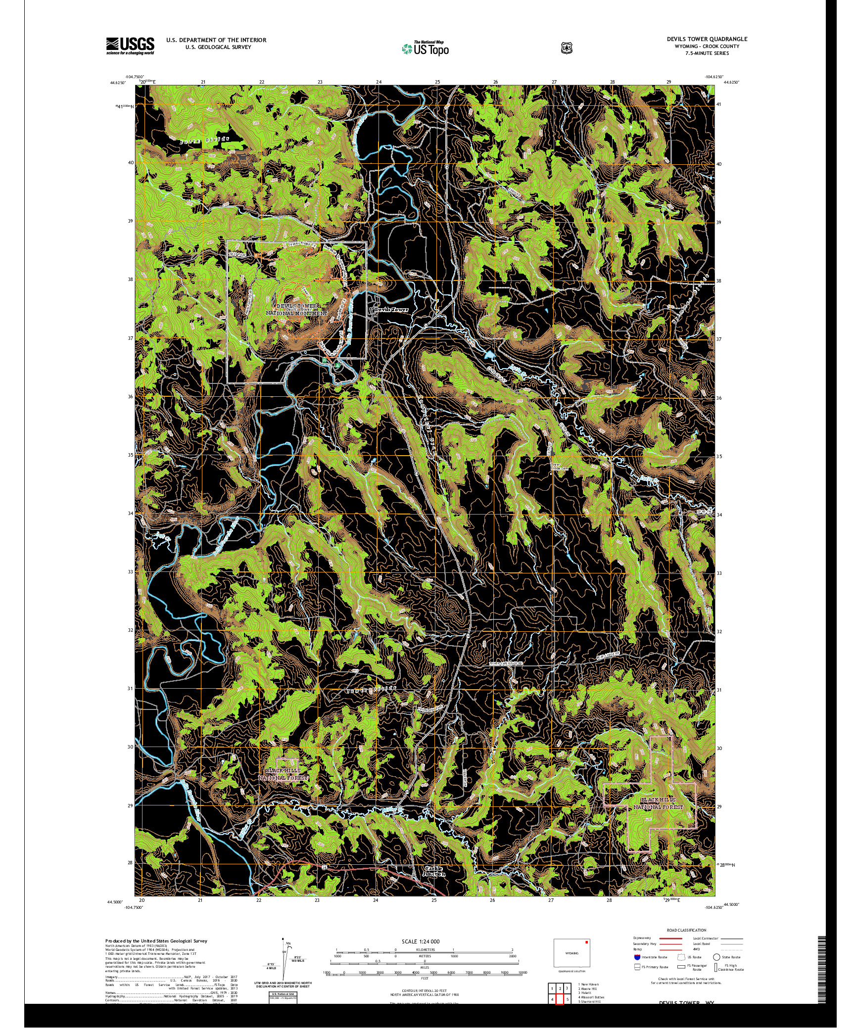 USGS US TOPO 7.5-MINUTE MAP FOR DEVILS TOWER, WY 2021