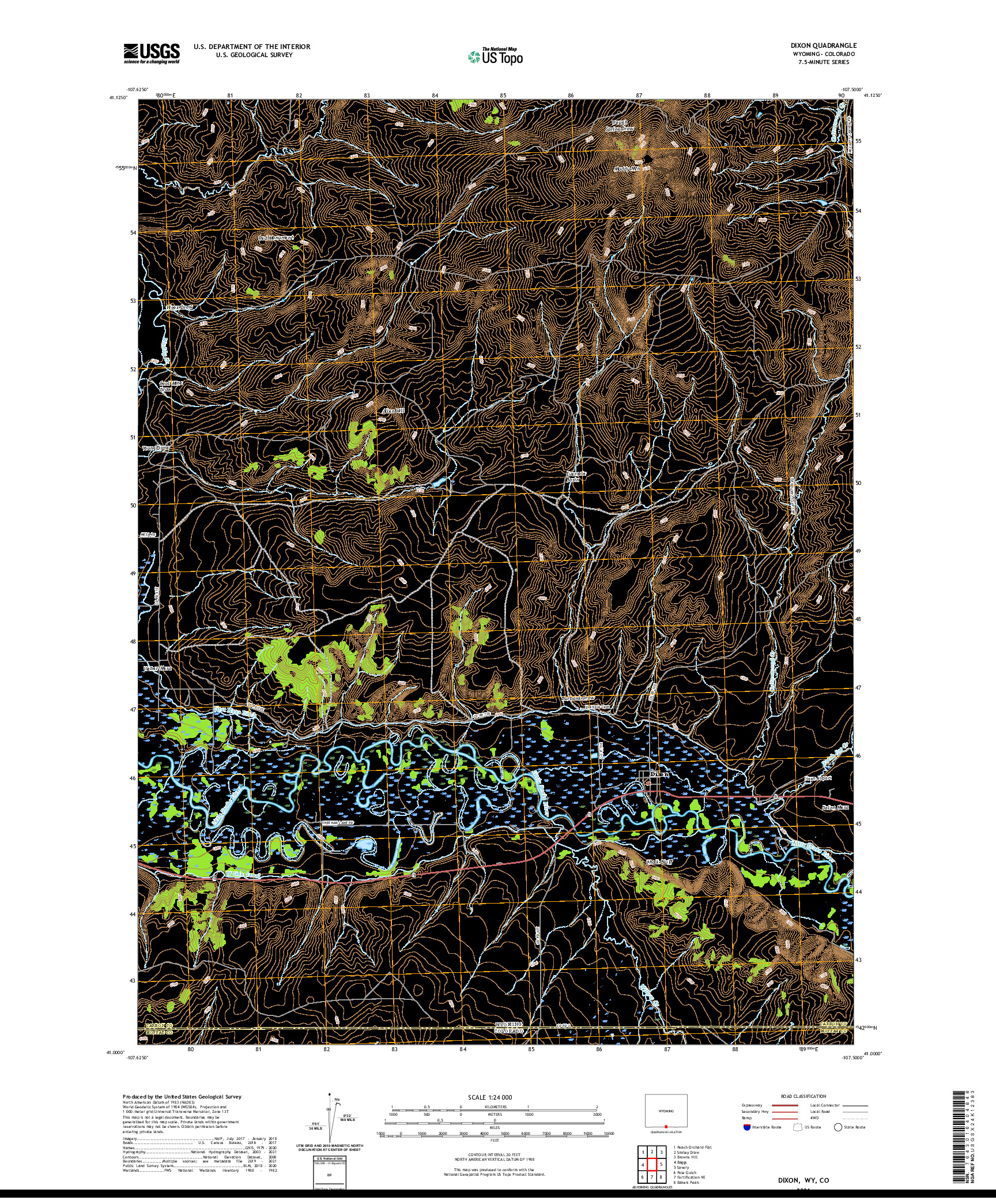 USGS US TOPO 7.5-MINUTE MAP FOR DIXON, WY,CO 2021