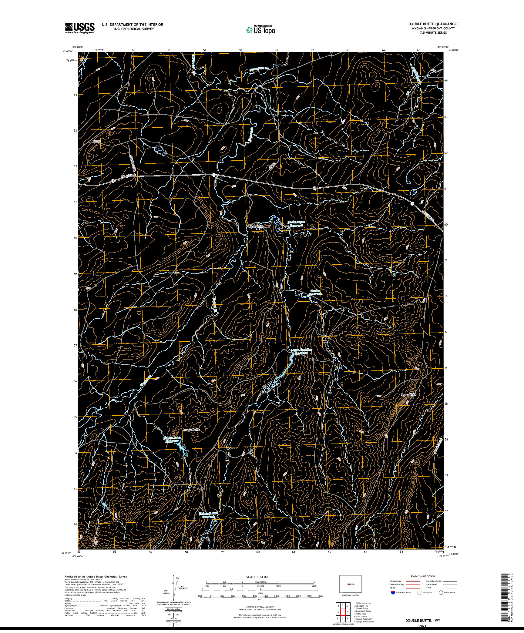 USGS US TOPO 7.5-MINUTE MAP FOR DOUBLE BUTTE, WY 2021