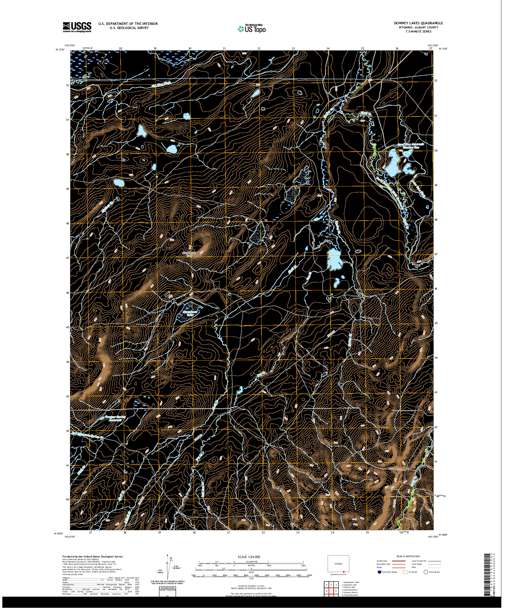 USGS US TOPO 7.5-MINUTE MAP FOR DOWNEY LAKES, WY 2021