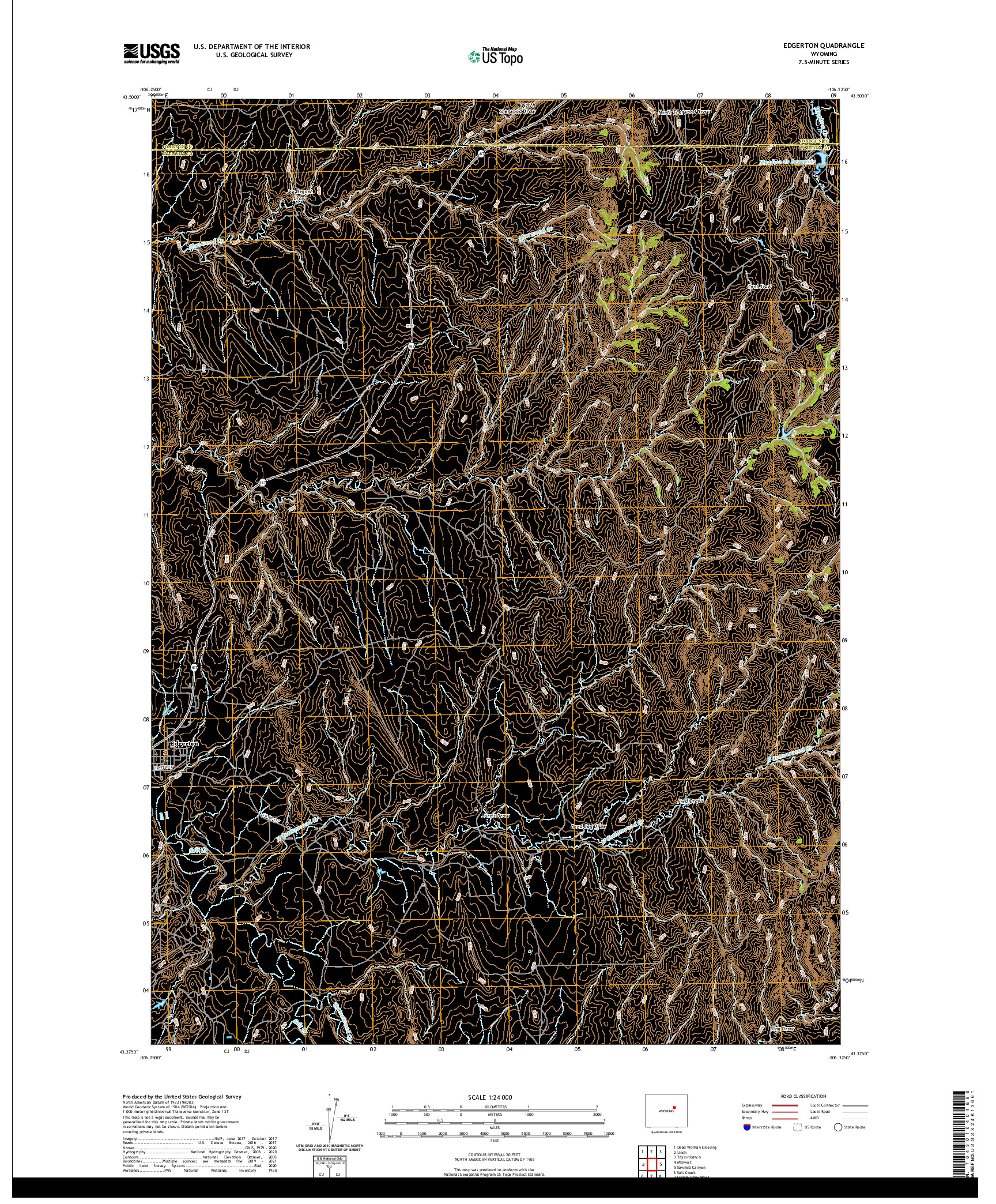 USGS US TOPO 7.5-MINUTE MAP FOR EDGERTON, WY 2021