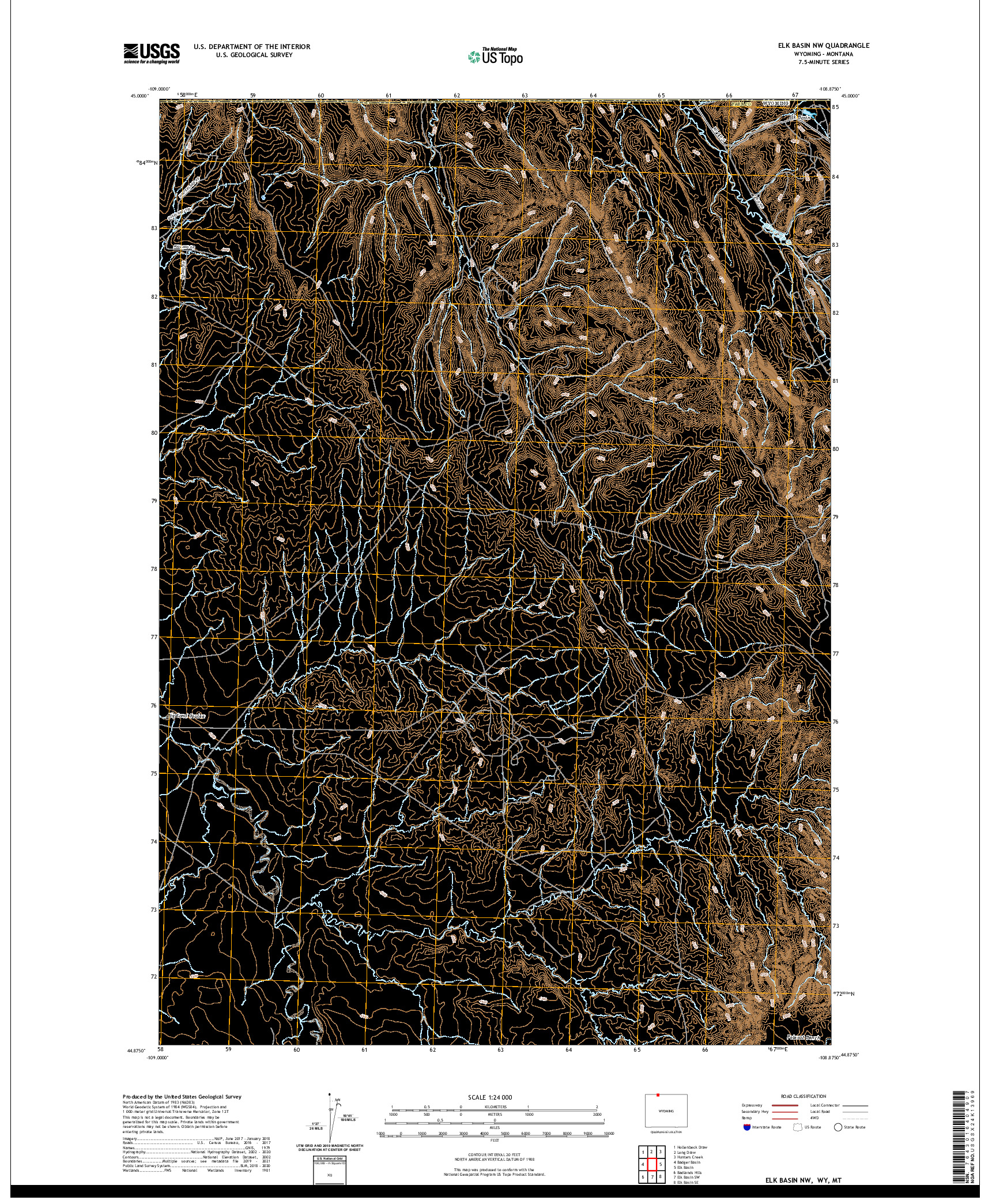 USGS US TOPO 7.5-MINUTE MAP FOR ELK BASIN NW, WY,MT 2021