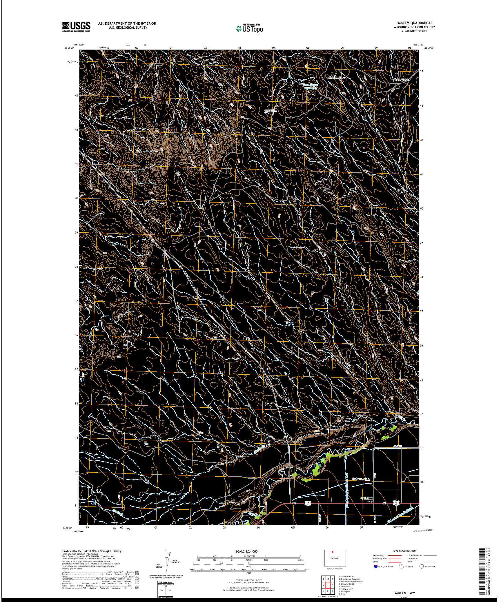 USGS US TOPO 7.5-MINUTE MAP FOR EMBLEM, WY 2021