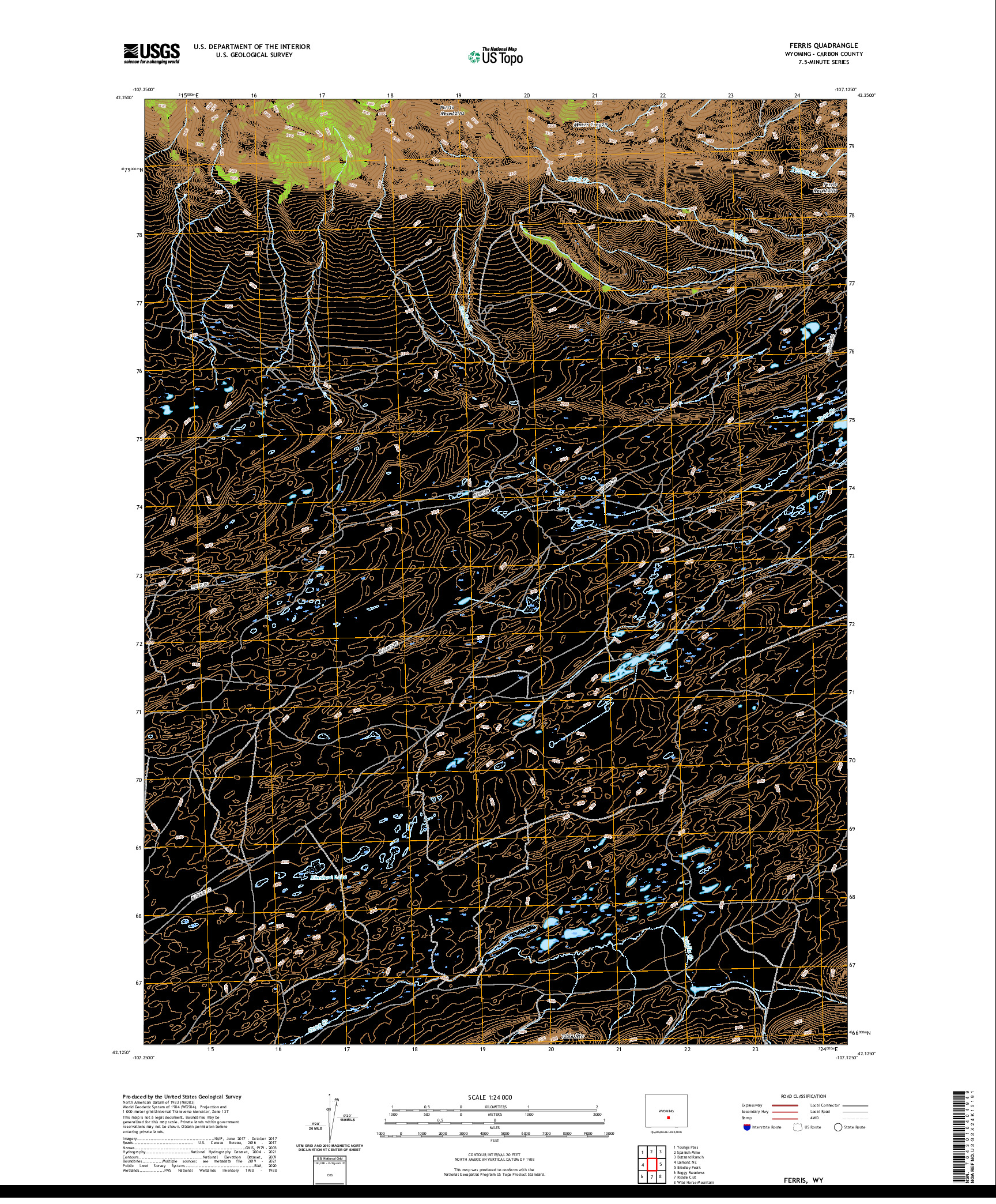 USGS US TOPO 7.5-MINUTE MAP FOR FERRIS, WY 2021