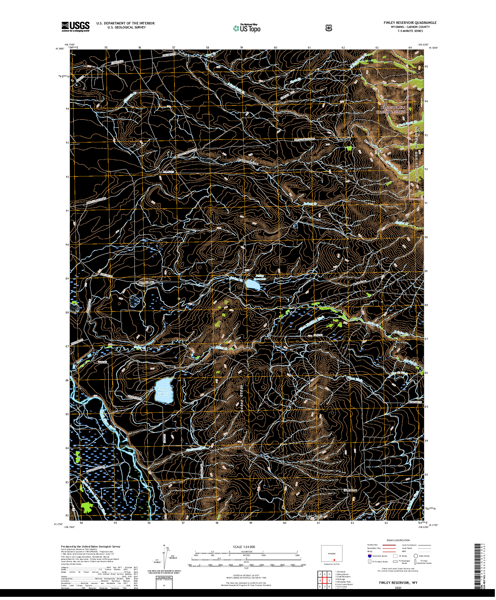 USGS US TOPO 7.5-MINUTE MAP FOR FINLEY RESERVOIR, WY 2021