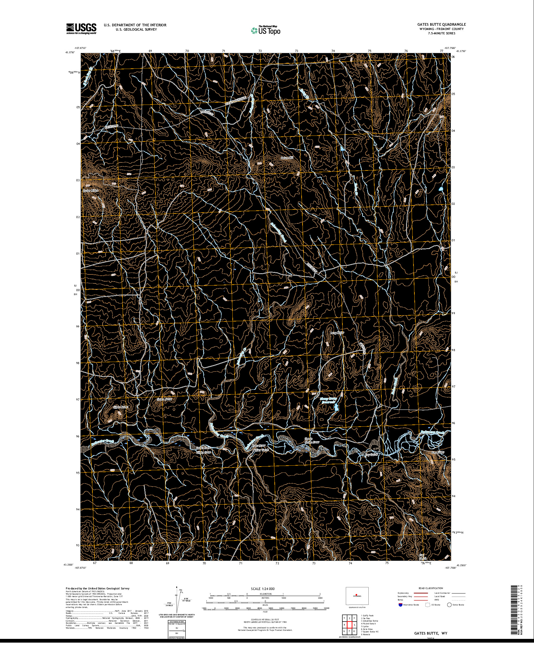 USGS US TOPO 7.5-MINUTE MAP FOR GATES BUTTE, WY 2021