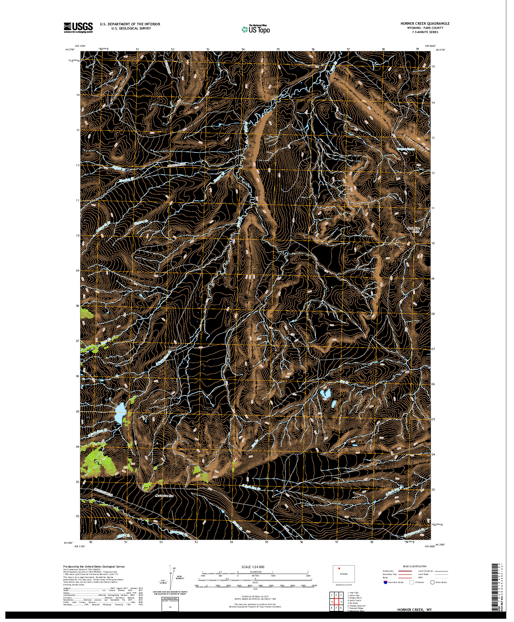 USGS US TOPO 7.5-MINUTE MAP FOR HORNER CREEK, WY 2021