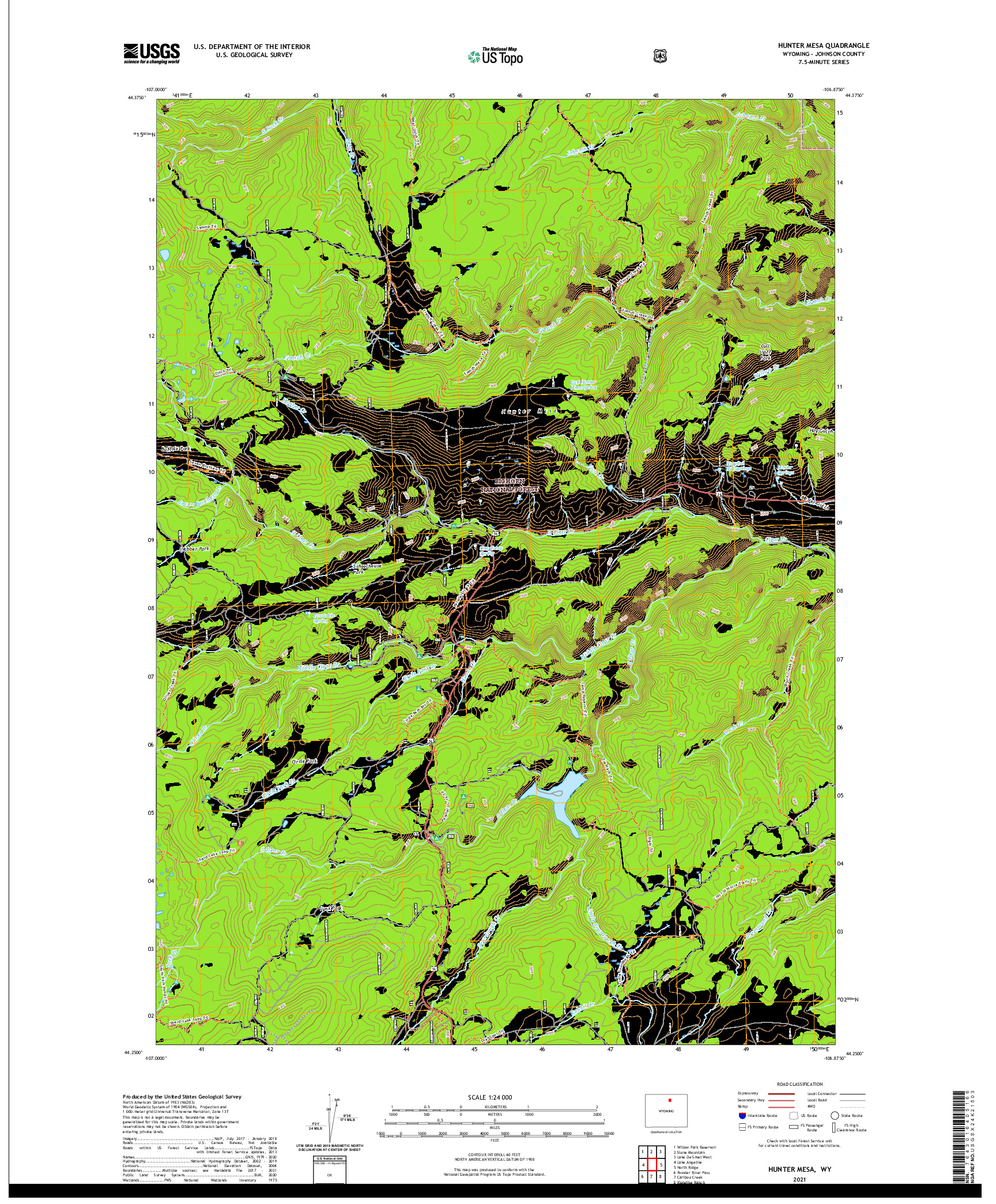 USGS US TOPO 7.5-MINUTE MAP FOR HUNTER MESA, WY 2021