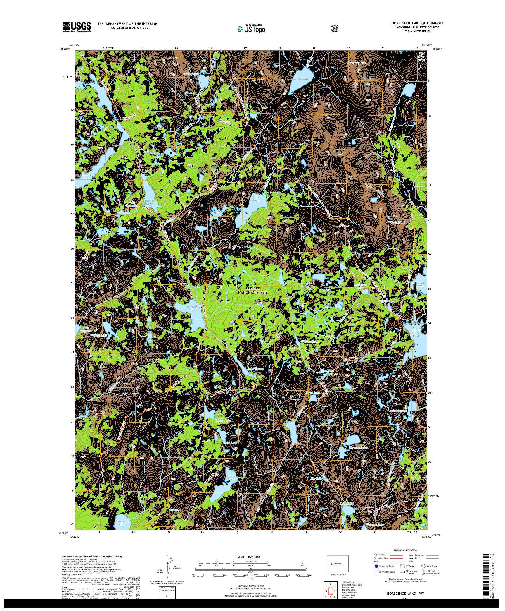 USGS US TOPO 7.5-MINUTE MAP FOR HORSESHOE LAKE, WY 2021