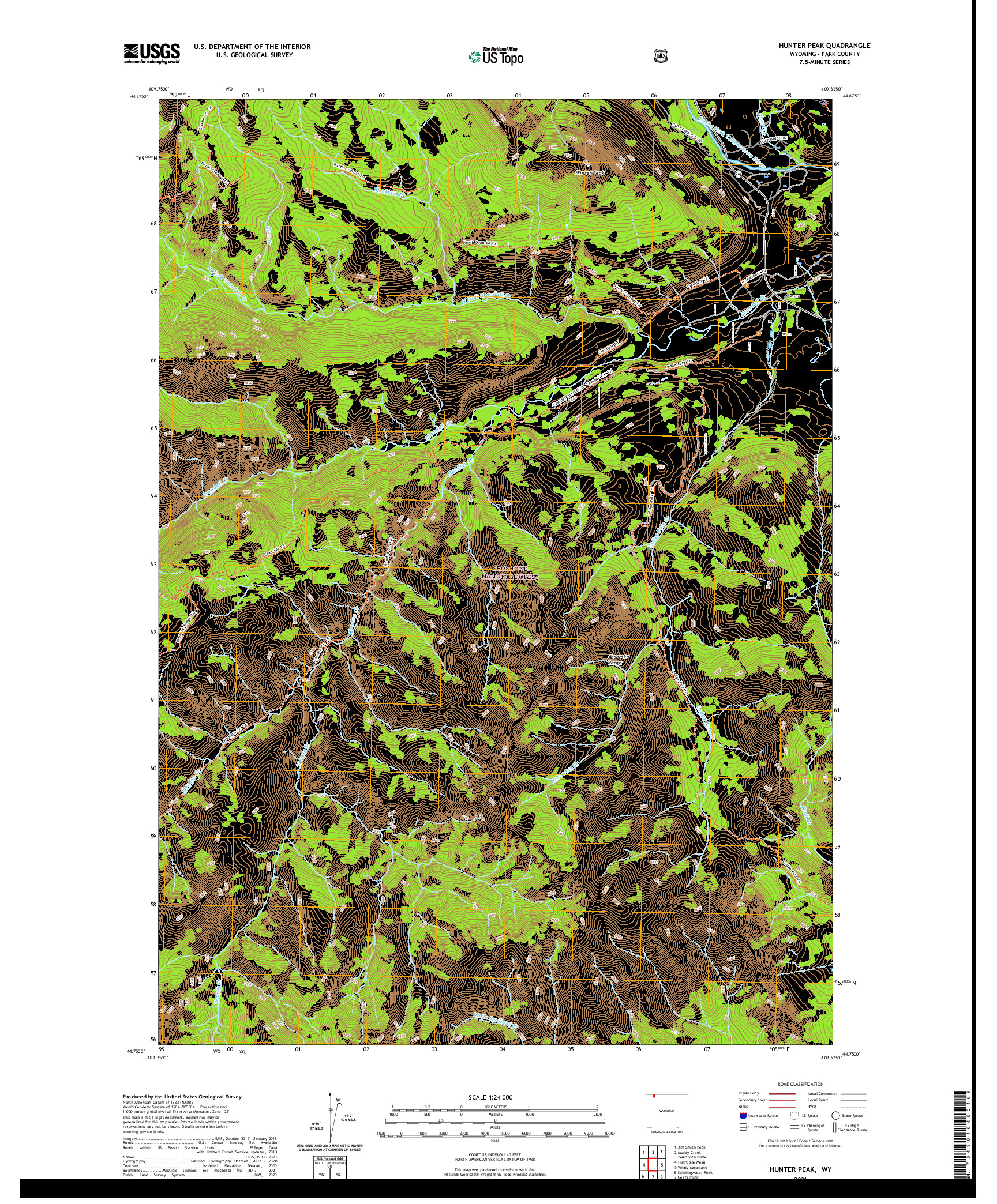 USGS US TOPO 7.5-MINUTE MAP FOR HUNTER PEAK, WY 2021