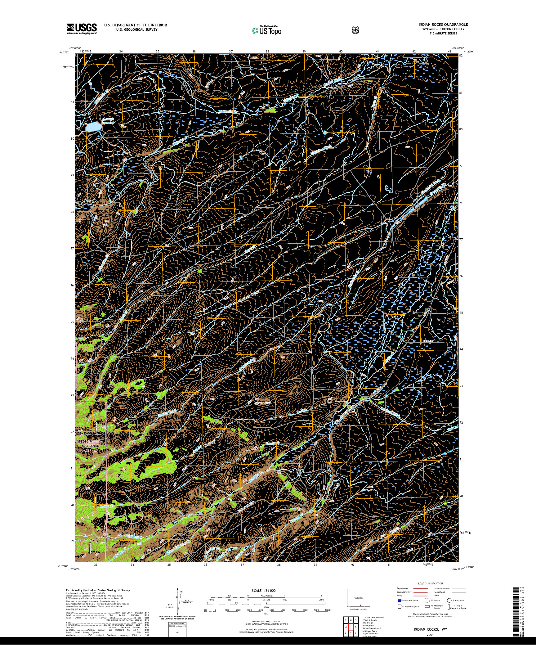 USGS US TOPO 7.5-MINUTE MAP FOR INDIAN ROCKS, WY 2021