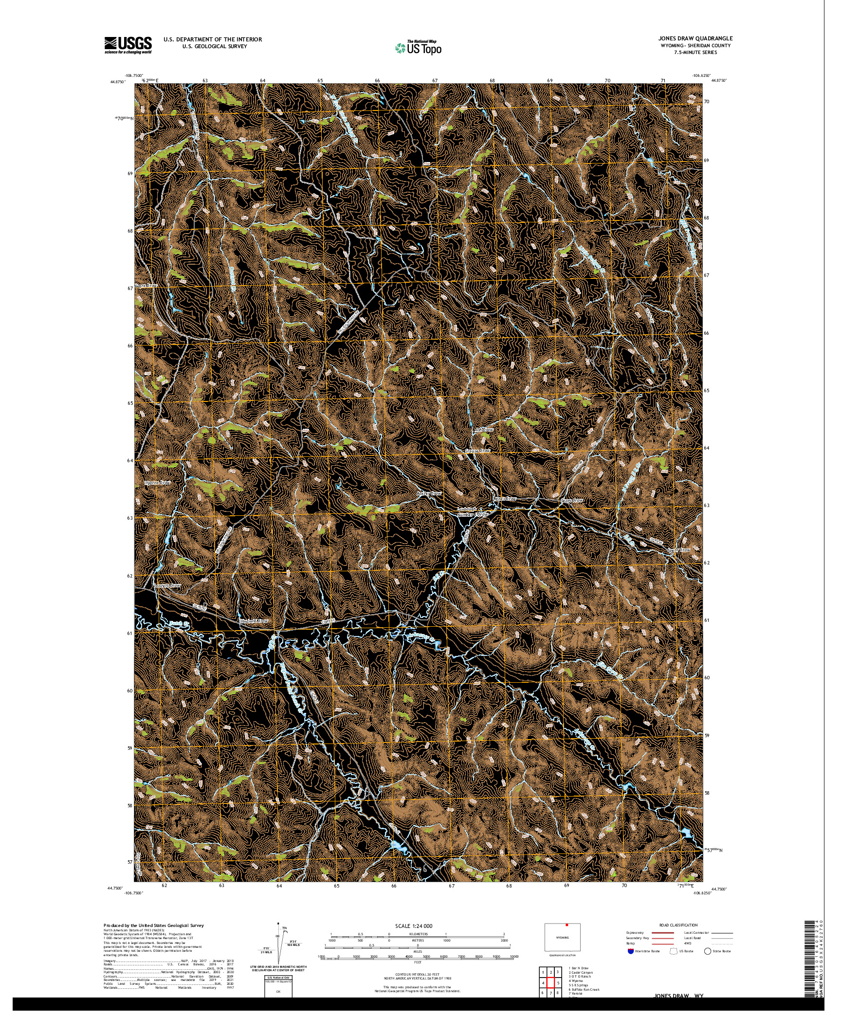 USGS US TOPO 7.5-MINUTE MAP FOR JONES DRAW, WY 2021