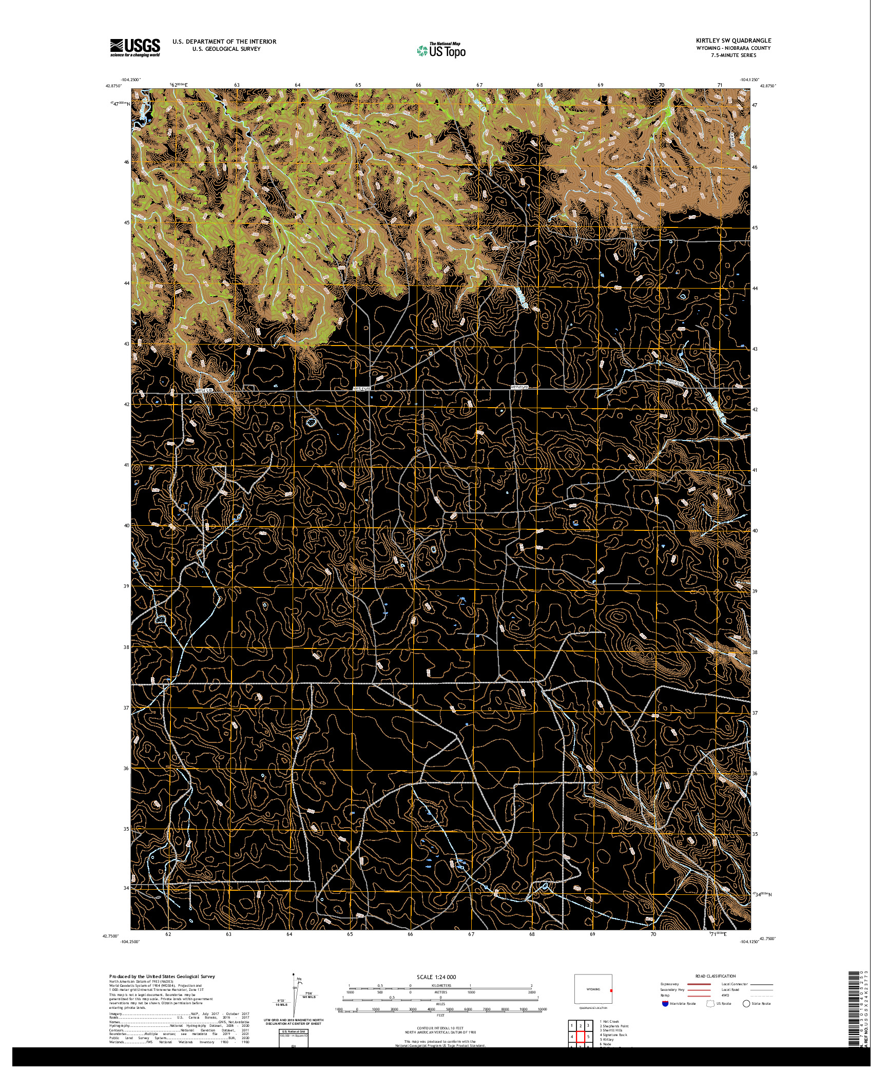 USGS US TOPO 7.5-MINUTE MAP FOR KIRTLEY SW, WY 2021