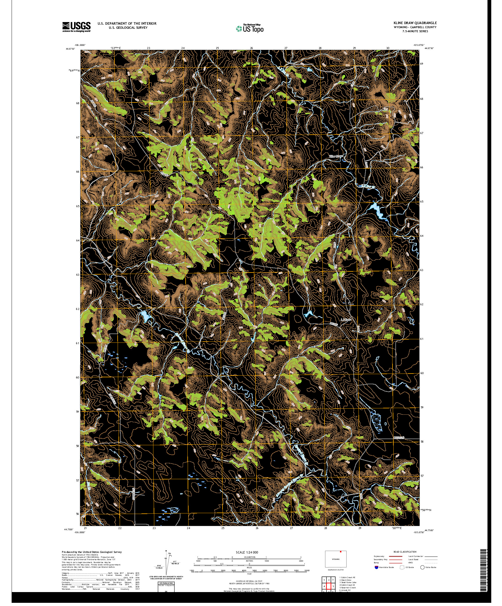 USGS US TOPO 7.5-MINUTE MAP FOR KLINE DRAW, WY 2021