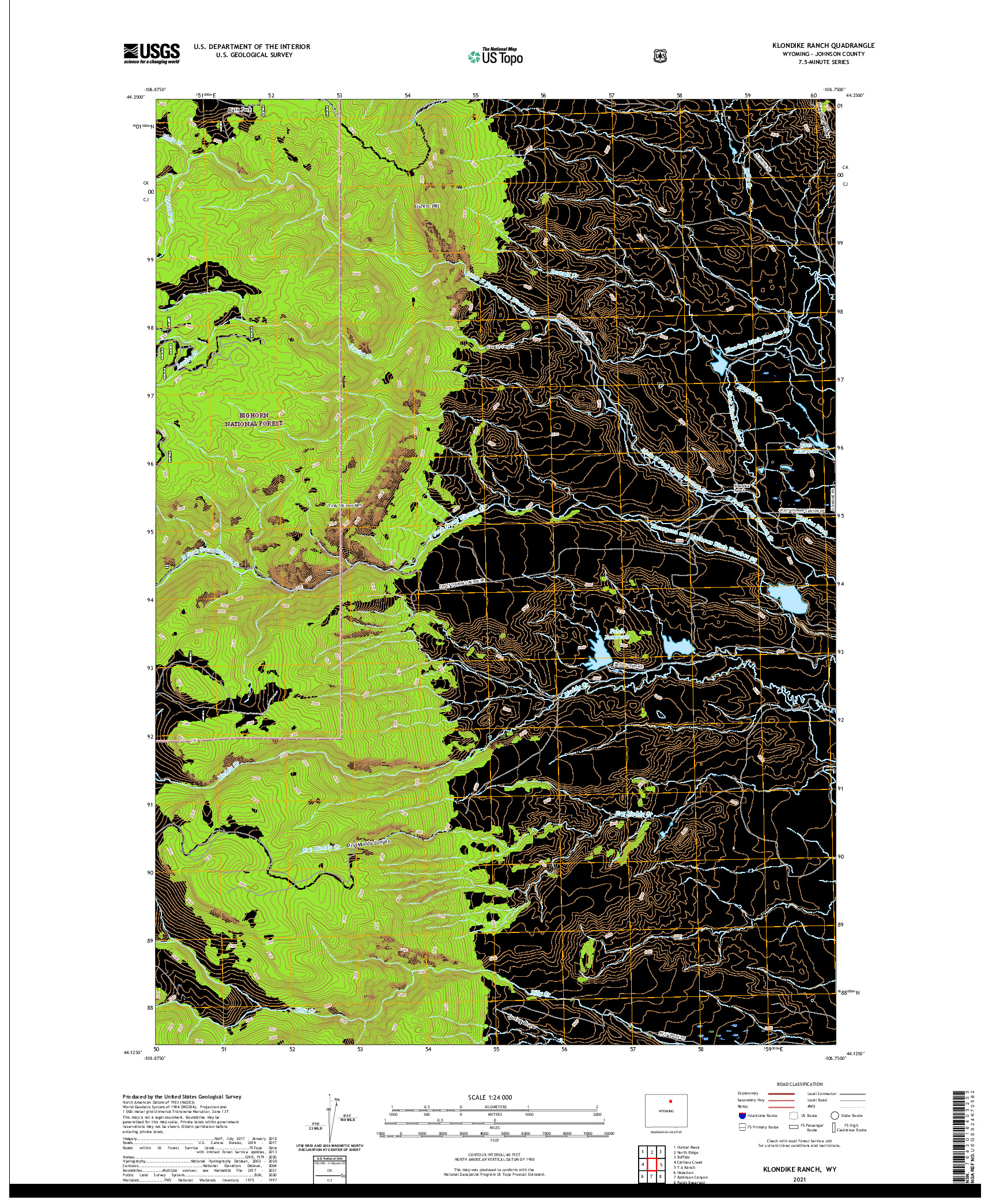 USGS US TOPO 7.5-MINUTE MAP FOR KLONDIKE RANCH, WY 2021