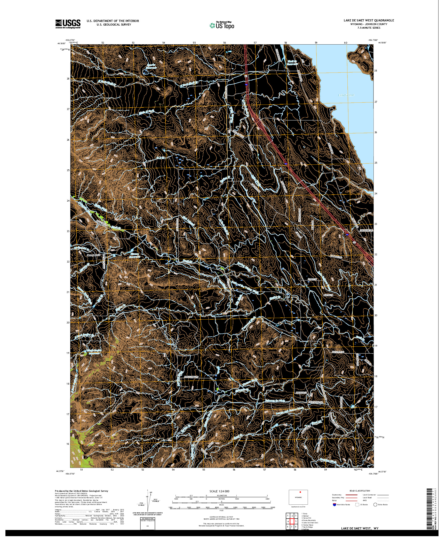 USGS US TOPO 7.5-MINUTE MAP FOR LAKE DE SMET WEST, WY 2021