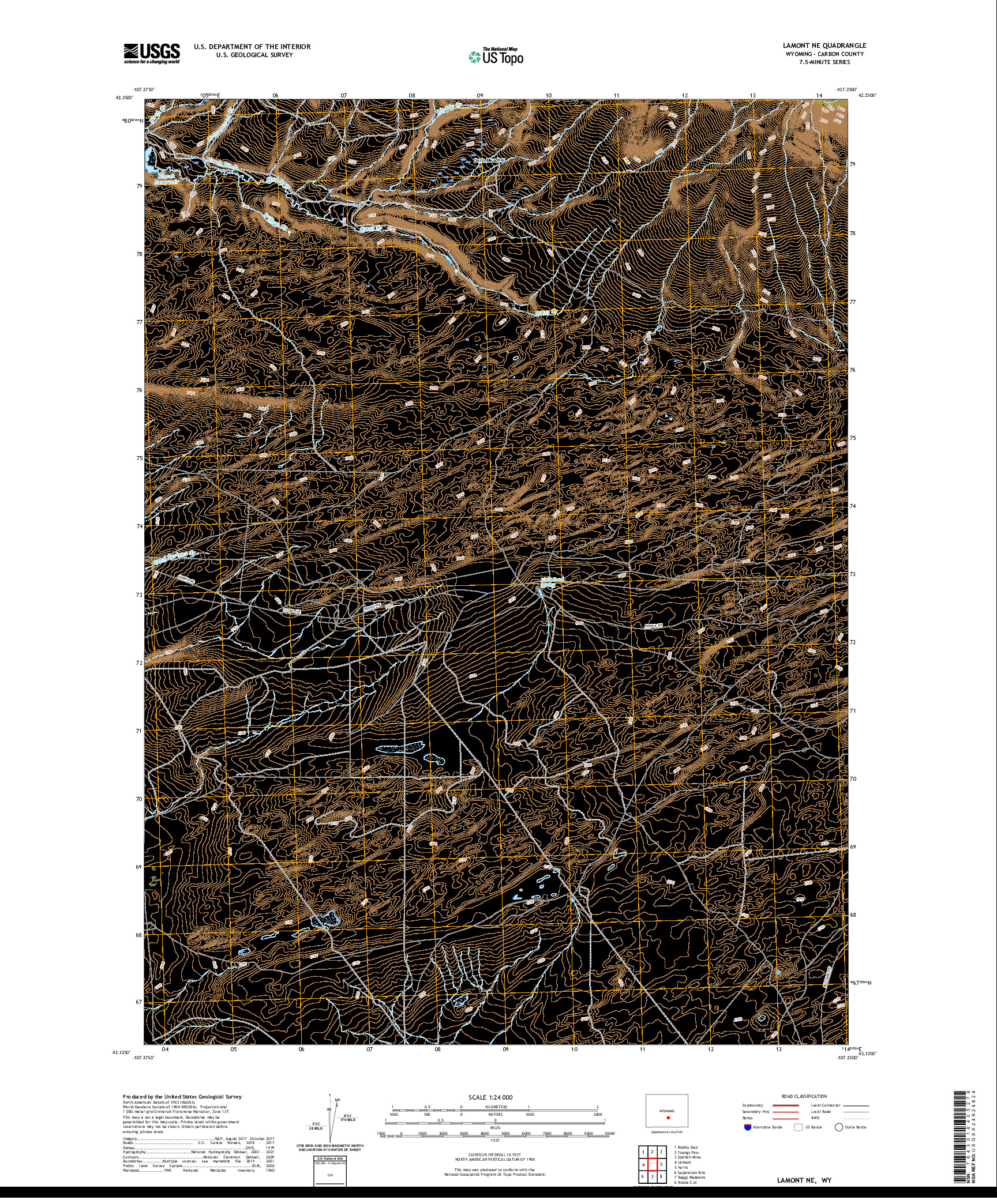 USGS US TOPO 7.5-MINUTE MAP FOR LAMONT NE, WY 2021