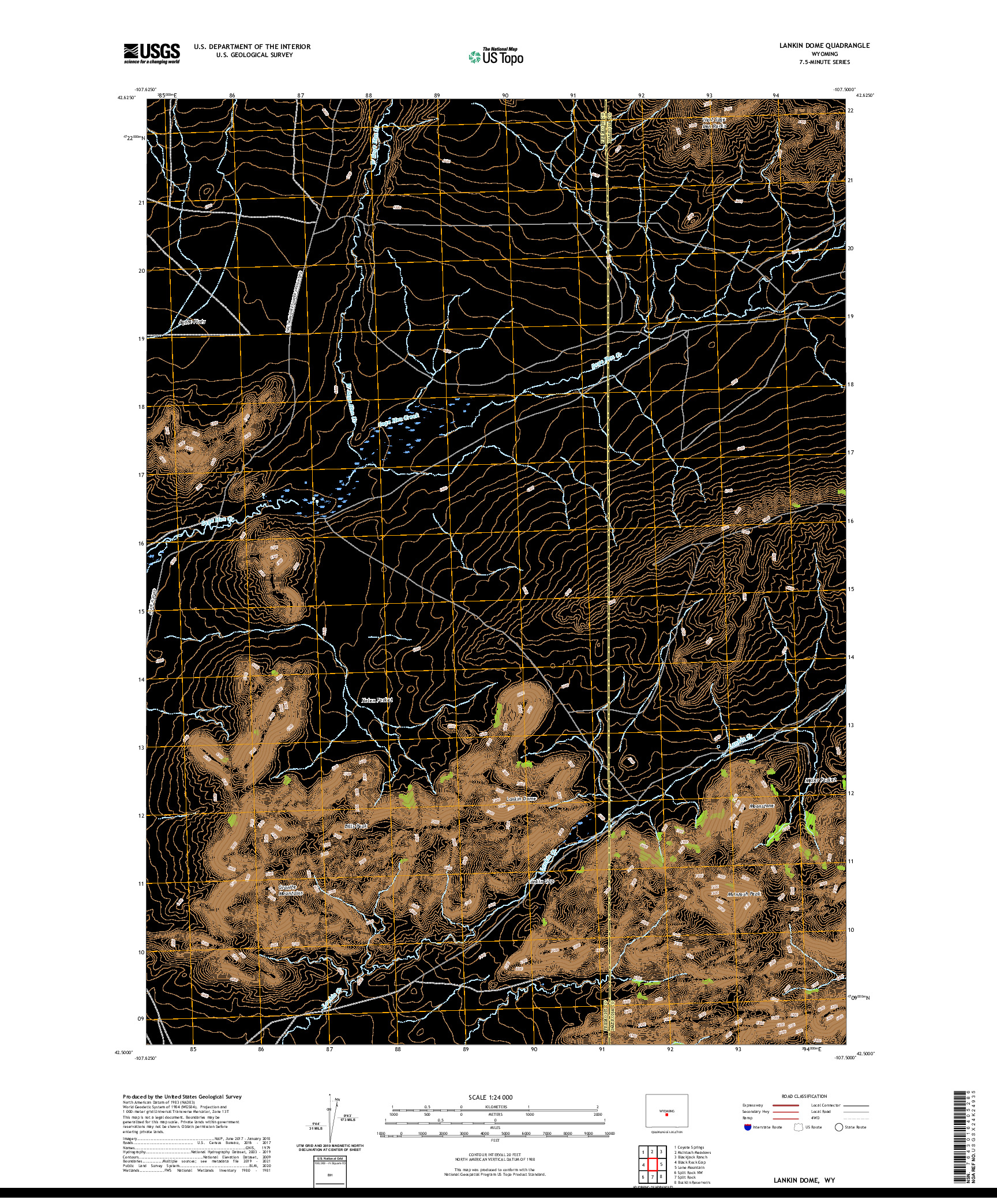 USGS US TOPO 7.5-MINUTE MAP FOR LANKIN DOME, WY 2021