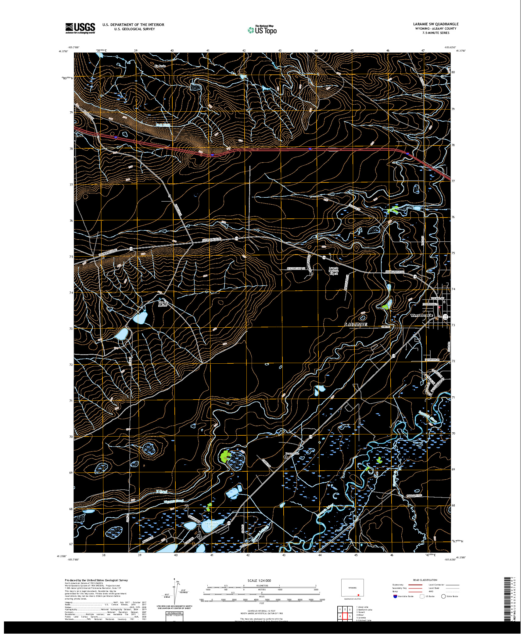 USGS US TOPO 7.5-MINUTE MAP FOR LARAMIE SW, WY 2021