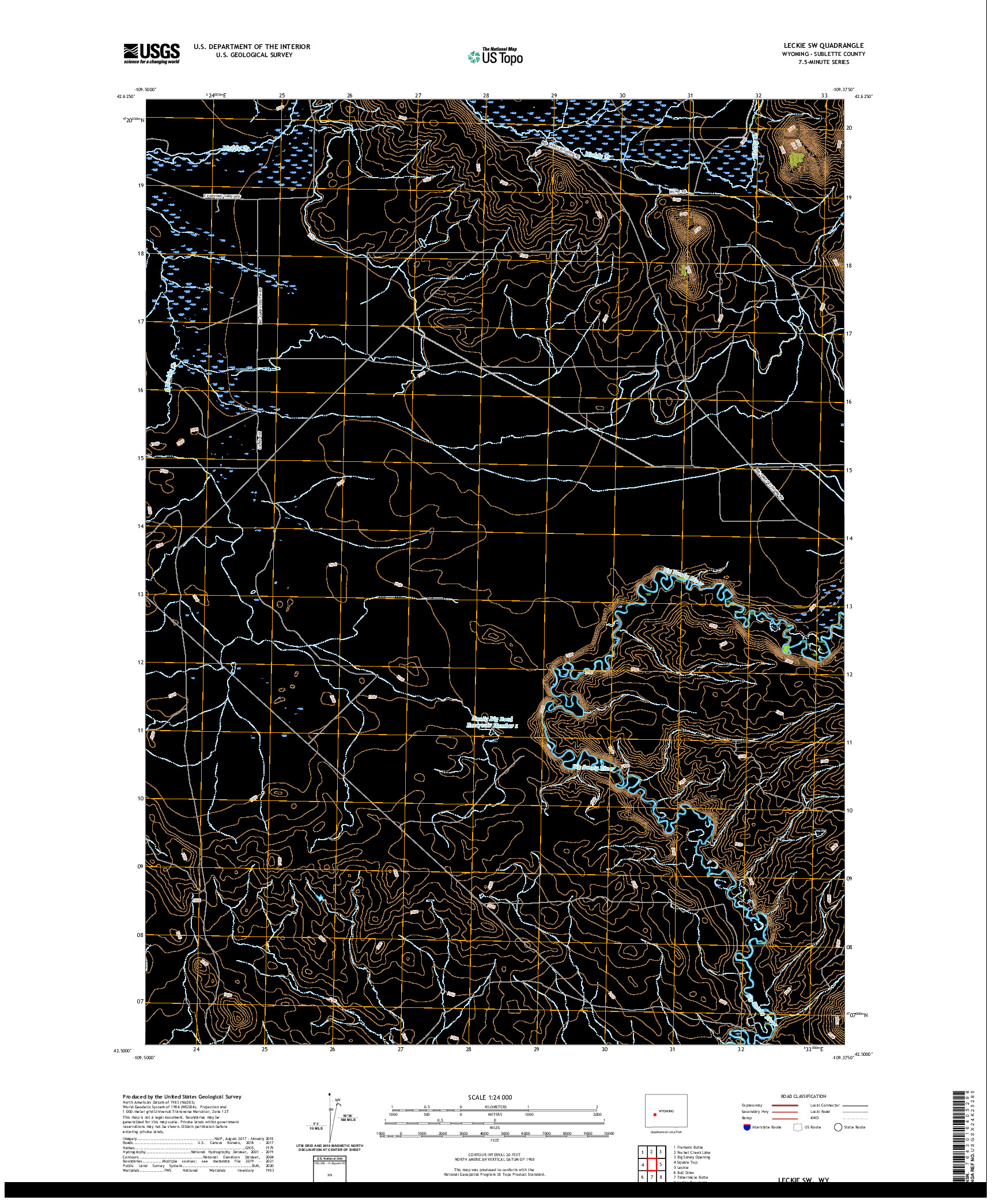 USGS US TOPO 7.5-MINUTE MAP FOR LECKIE SW, WY 2021