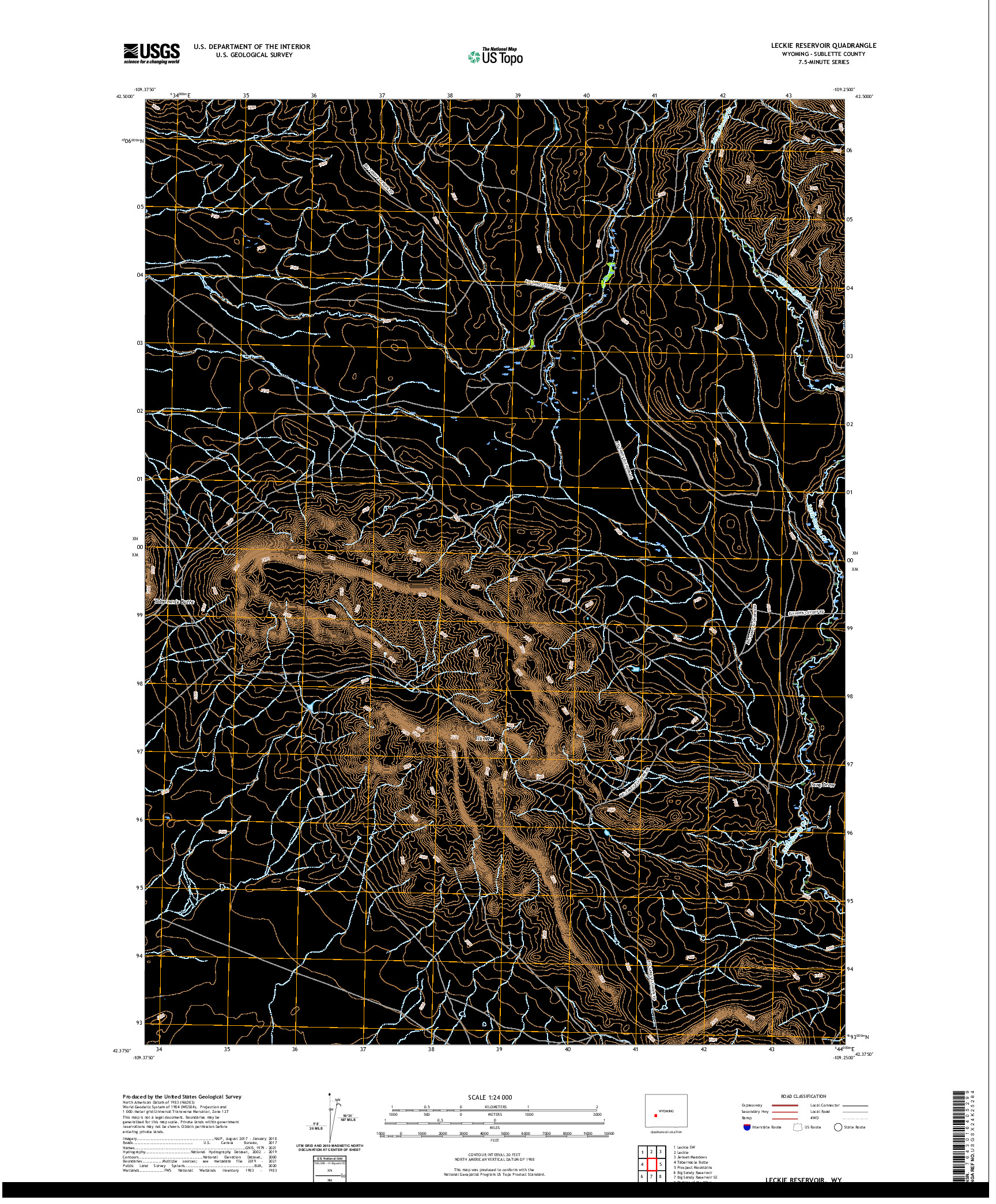 USGS US TOPO 7.5-MINUTE MAP FOR LECKIE RESERVOIR, WY 2021