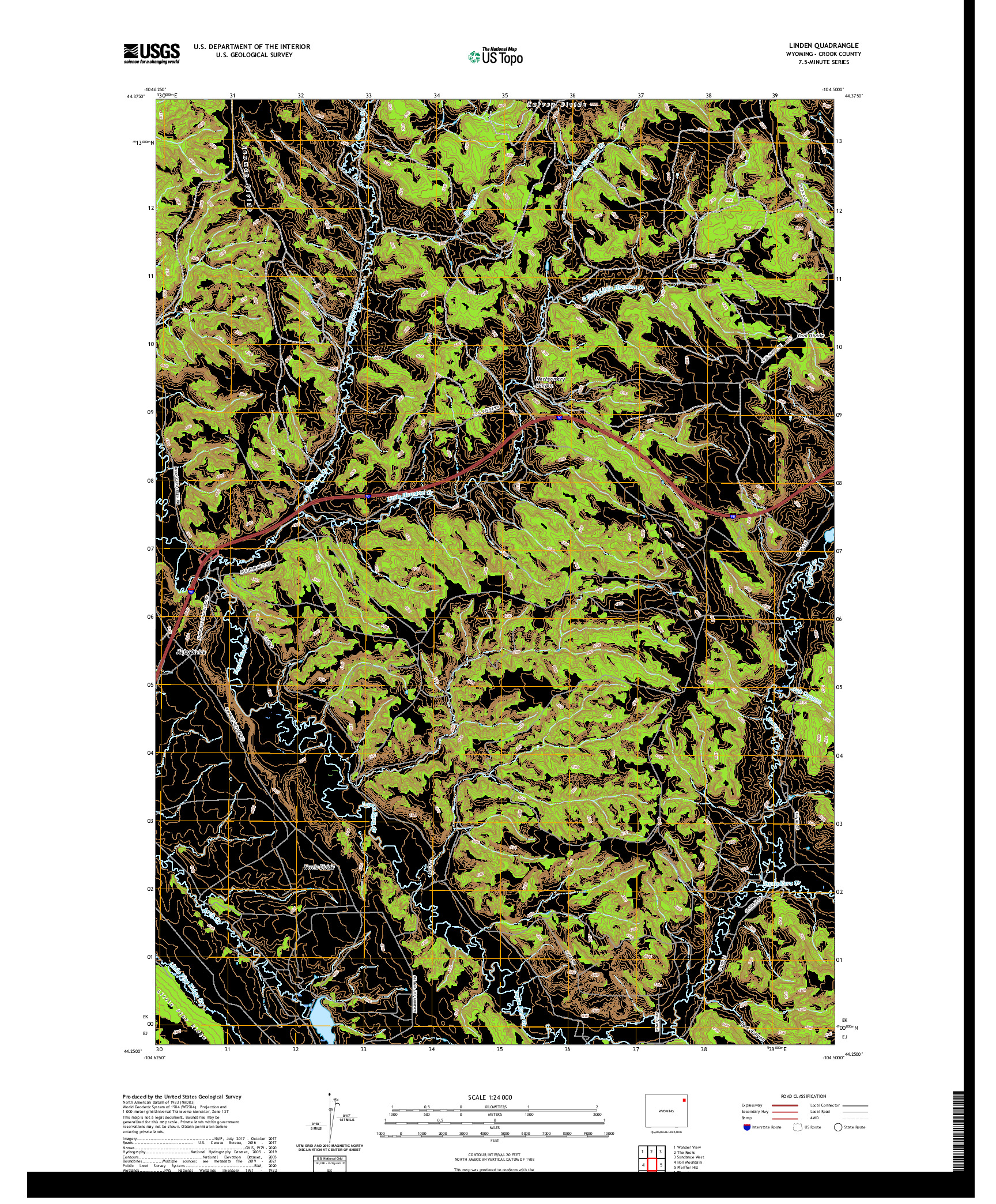 USGS US TOPO 7.5-MINUTE MAP FOR LINDEN, WY 2021