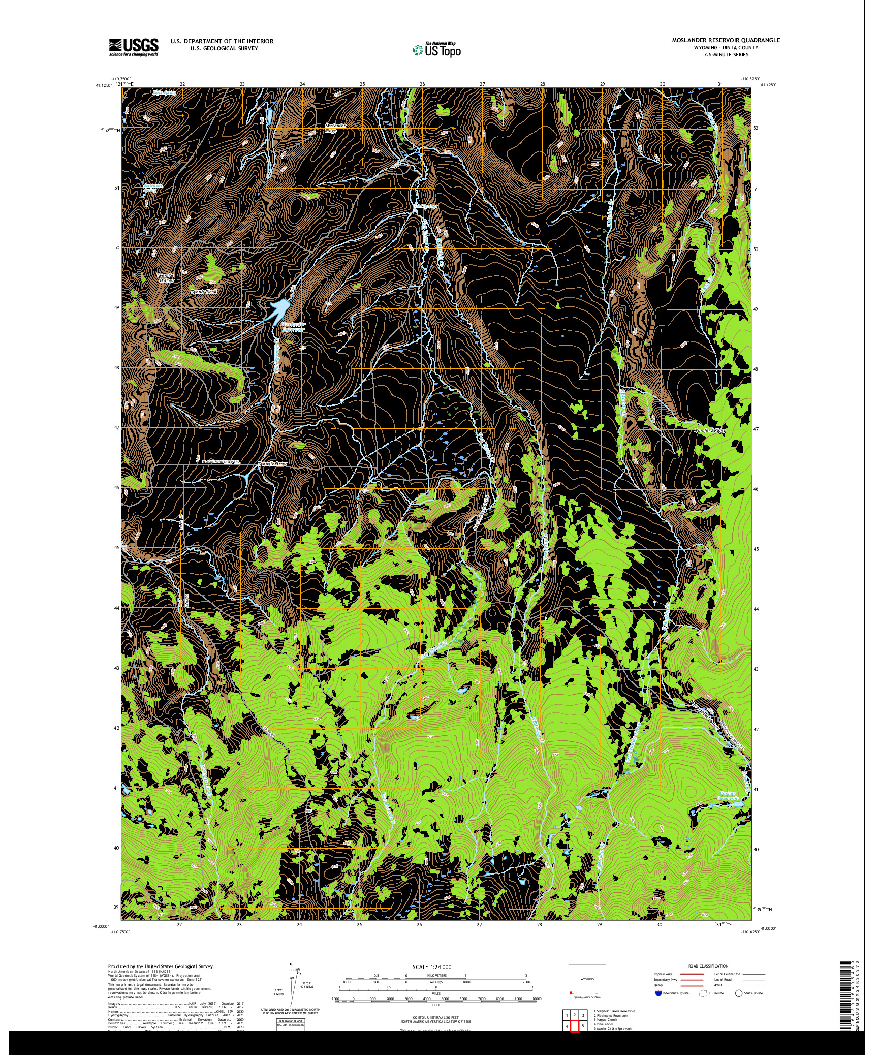 USGS US TOPO 7.5-MINUTE MAP FOR MOSLANDER RESERVOIR, WY 2021