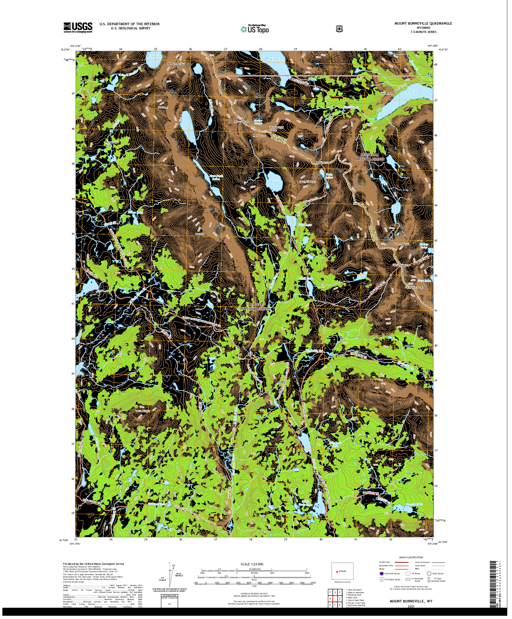 USGS US TOPO 7.5-MINUTE MAP FOR MOUNT BONNEVILLE, WY 2021