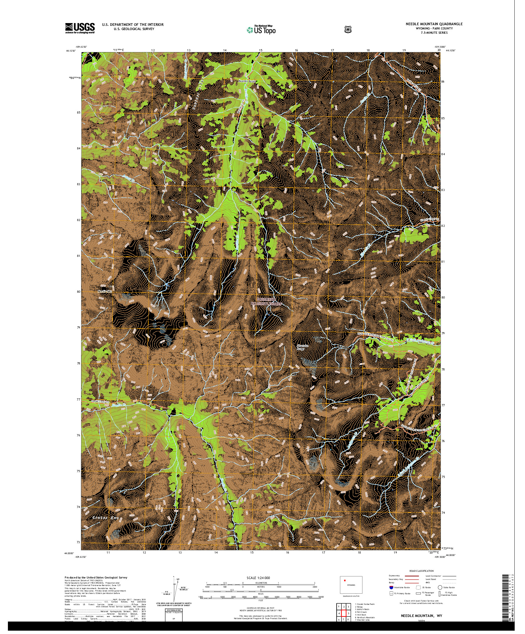 USGS US TOPO 7.5-MINUTE MAP FOR NEEDLE MOUNTAIN, WY 2021