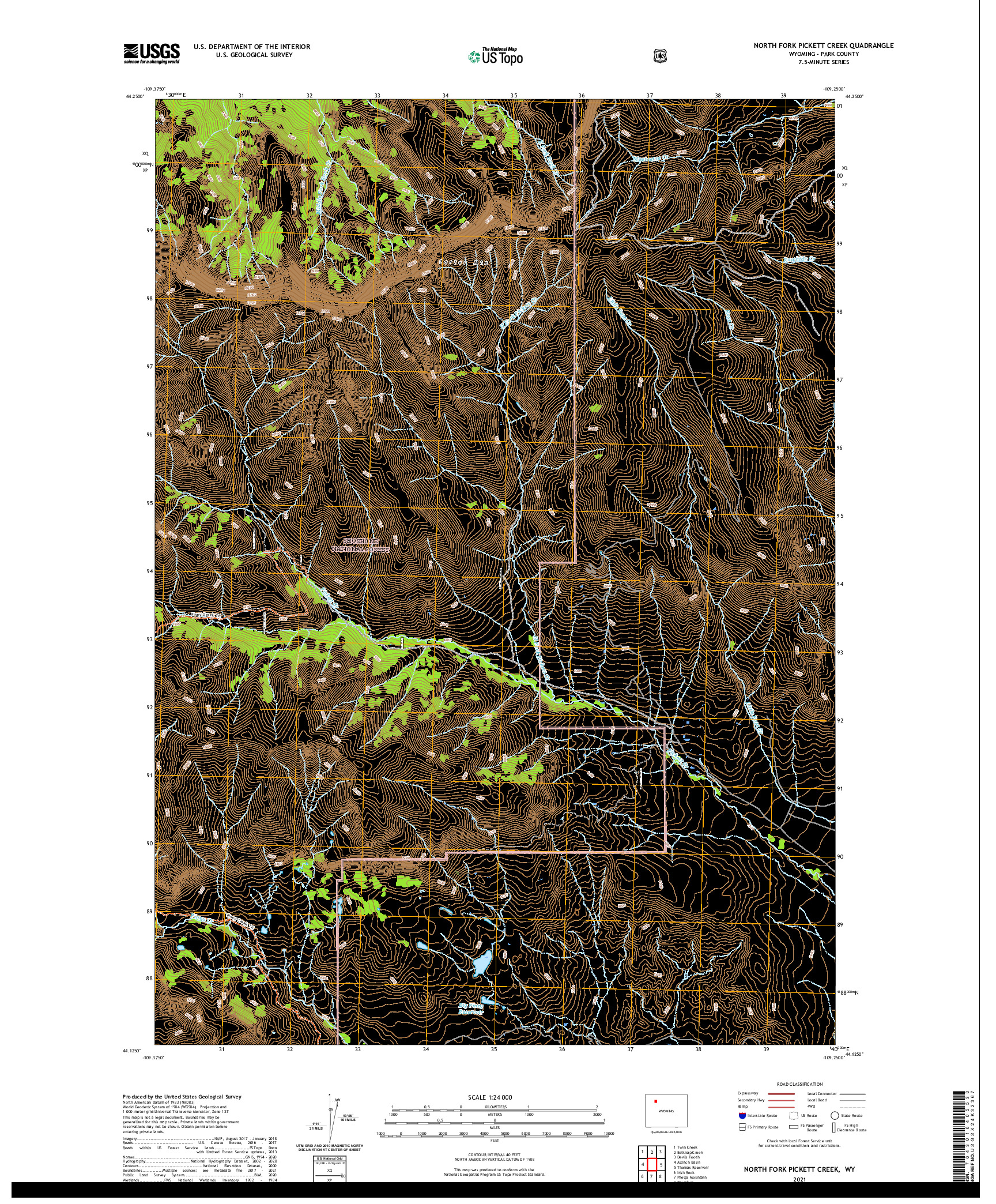 USGS US TOPO 7.5-MINUTE MAP FOR NORTH FORK PICKETT CREEK, WY 2021