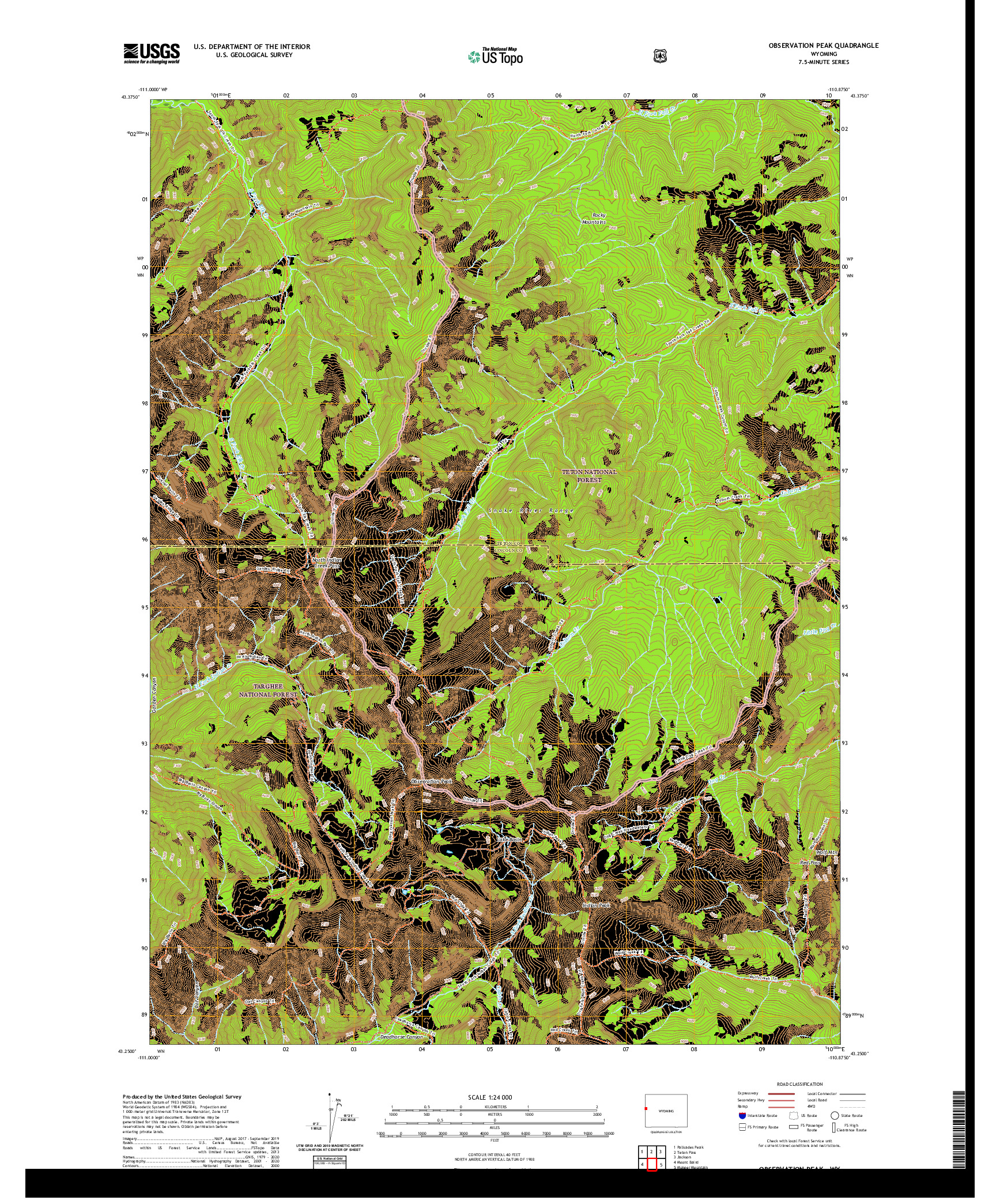 USGS US TOPO 7.5-MINUTE MAP FOR OBSERVATION PEAK, WY 2021