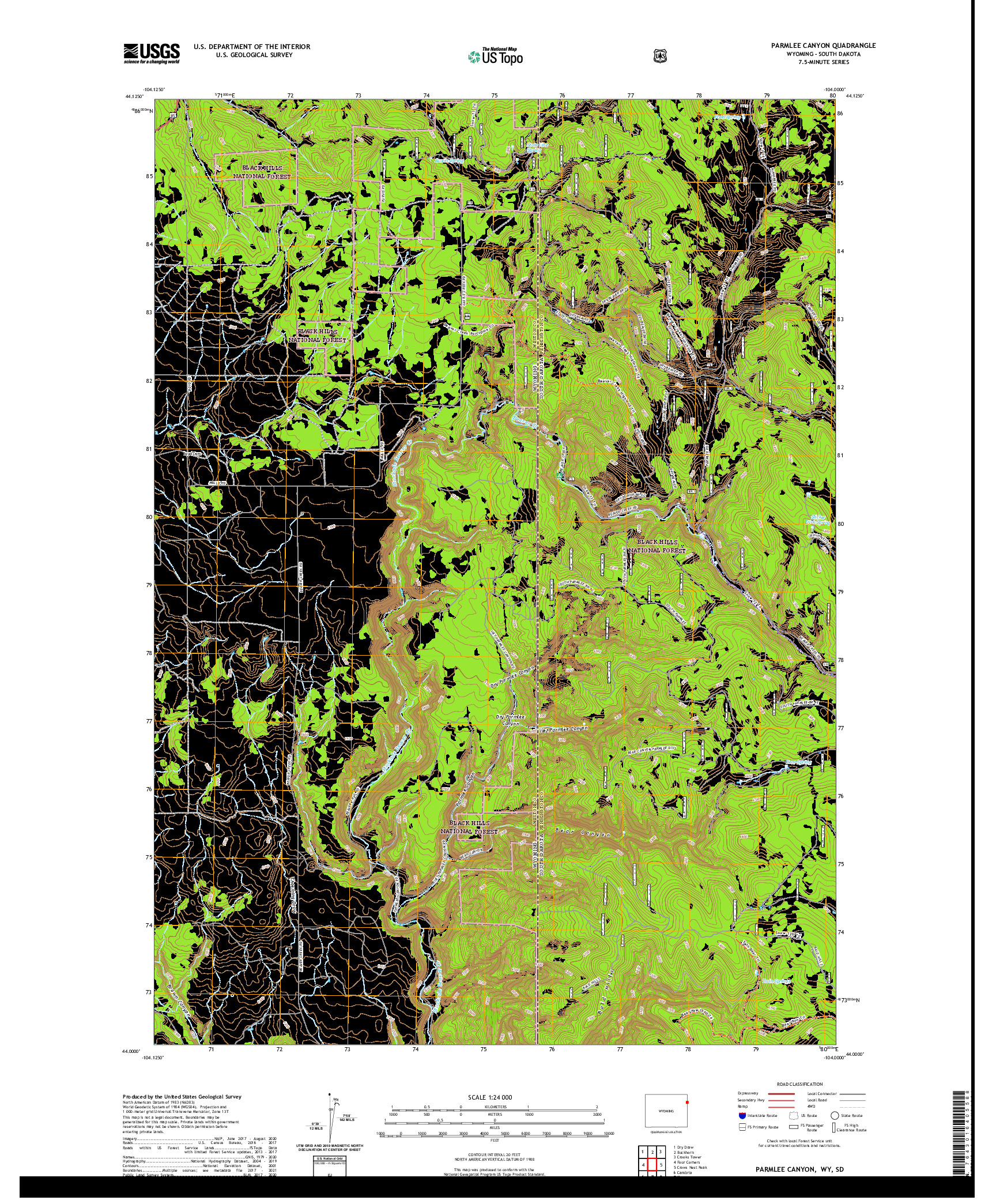 USGS US TOPO 7.5-MINUTE MAP FOR PARMLEE CANYON, WY,SD 2021