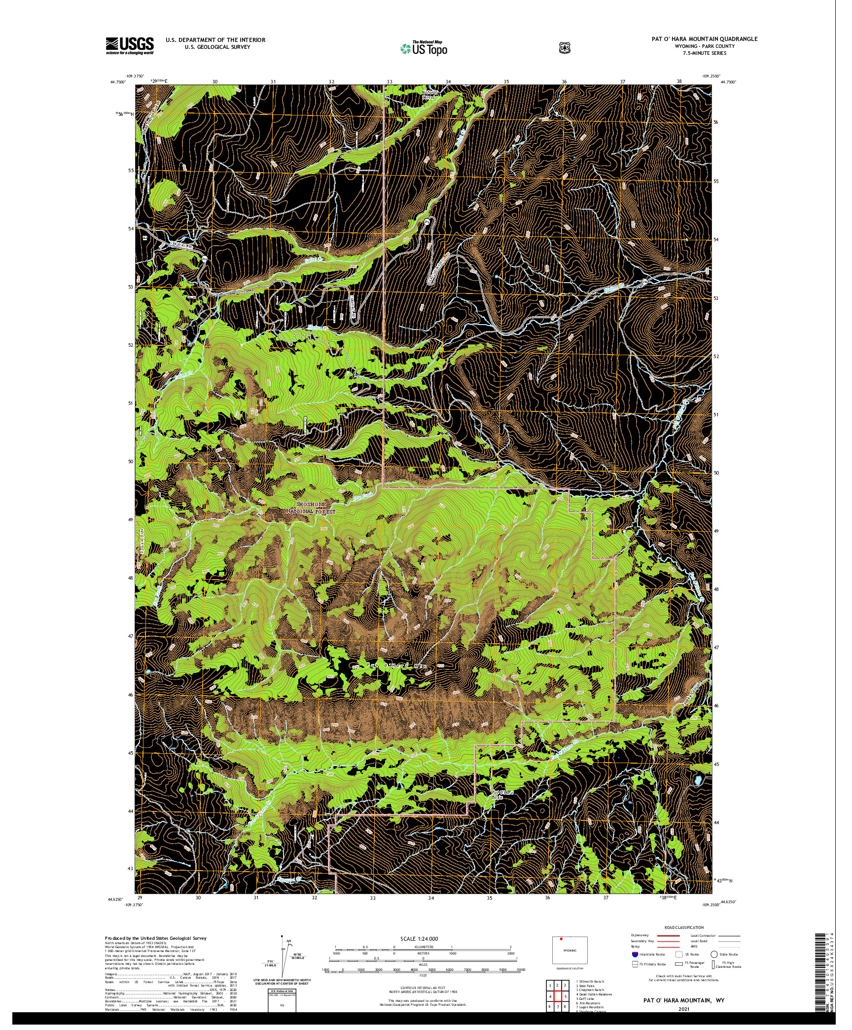 US TOPO 7.5-MINUTE MAP FOR PAT O' HARA MOUNTAIN, WY